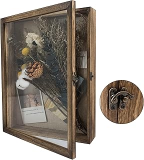 GraduatePro Shadow Box Frame 11x14 Display Case with Linen Back, Real Glass Window Door with Hinge, Picture Frame Wedding Bouquet Memorabilia Medals Photos Memory Box for Keepsakes, Carbonized Black