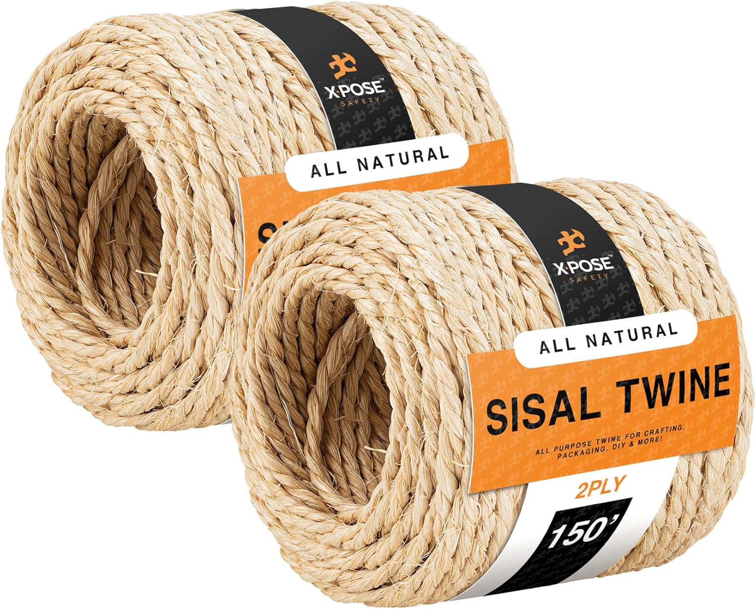 Sisal Twine - 1 Ply Thin Natural Fiber Rope on Spool - Rope for Cat Scratching Post, Cat Tree Replacement Parts, Pet Toy - Decorative Cordage, Pole Wrap, Pack of 2 (1250 Ft.)