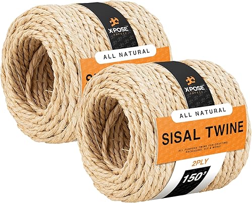 Cordel de sisal  2 capas de cuerda de fibra natural fina de 150 pies en el carrete  Poste rascador de gato, cuerda para rascador de gatos, piezas de