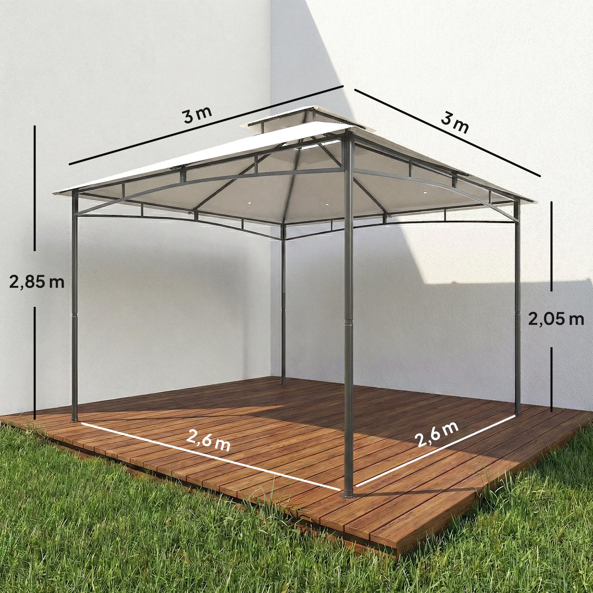 Outsunny Pawilon ogrodowy, 3 x 3 m, odporny na działanie wody, stabilny, odporny na działanie warunków zimowych, z wysuwaną ramą górną, podwójnym dachem, UV 50+, namiot imprezowy, namiot ogrodowy, na