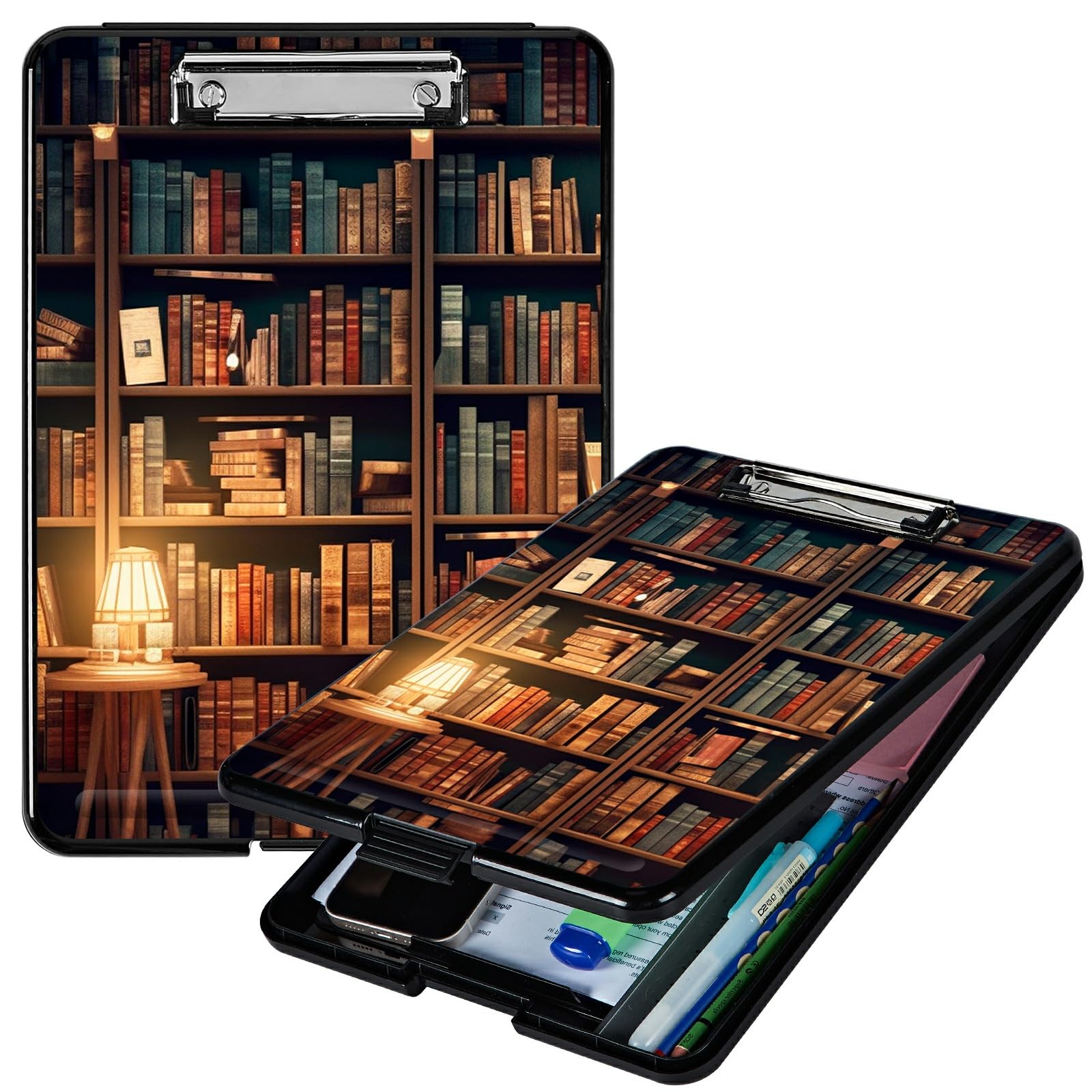 RWUTYTIUL Books Library A4 Clipboard with Storage Pen Holder, Clipboards Organizer Nursing Clipboard Foldable File Folder Plastic Clipboard Folio Clip Board for Office Students Classroom Doctor