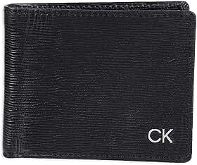 Carteira masculina minimalista de couro RFID com vários compartimentos para cartão e janela para identidade, Preto Slimfold, tamanho nico