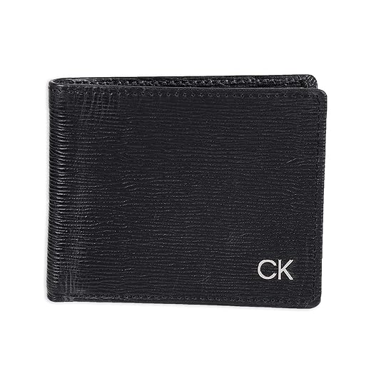 Calvin Klein Carteira masculina minimalista de couro RFID com vários compartimentos para cartão e janela para identidade, Preto Slimfold, tamanho nico