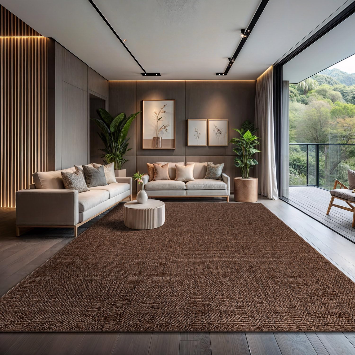 CAMILSON Easy Jute Rug 9x12, Indoor Outdoor Brown Color Fiber Area Rugs for Living Room Patio and Kitchen Rug, Solid Boho Woven Design, Easy-Cleaning,