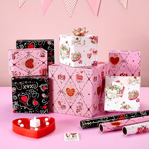 Vista 115 de WERNNSAI Rollos de papel de regalo de dinosaurios, 3 rollos de papel de regalo de dinosaurio rosa de 17 x 120 pulgadas, para bebés, niñas, Pink