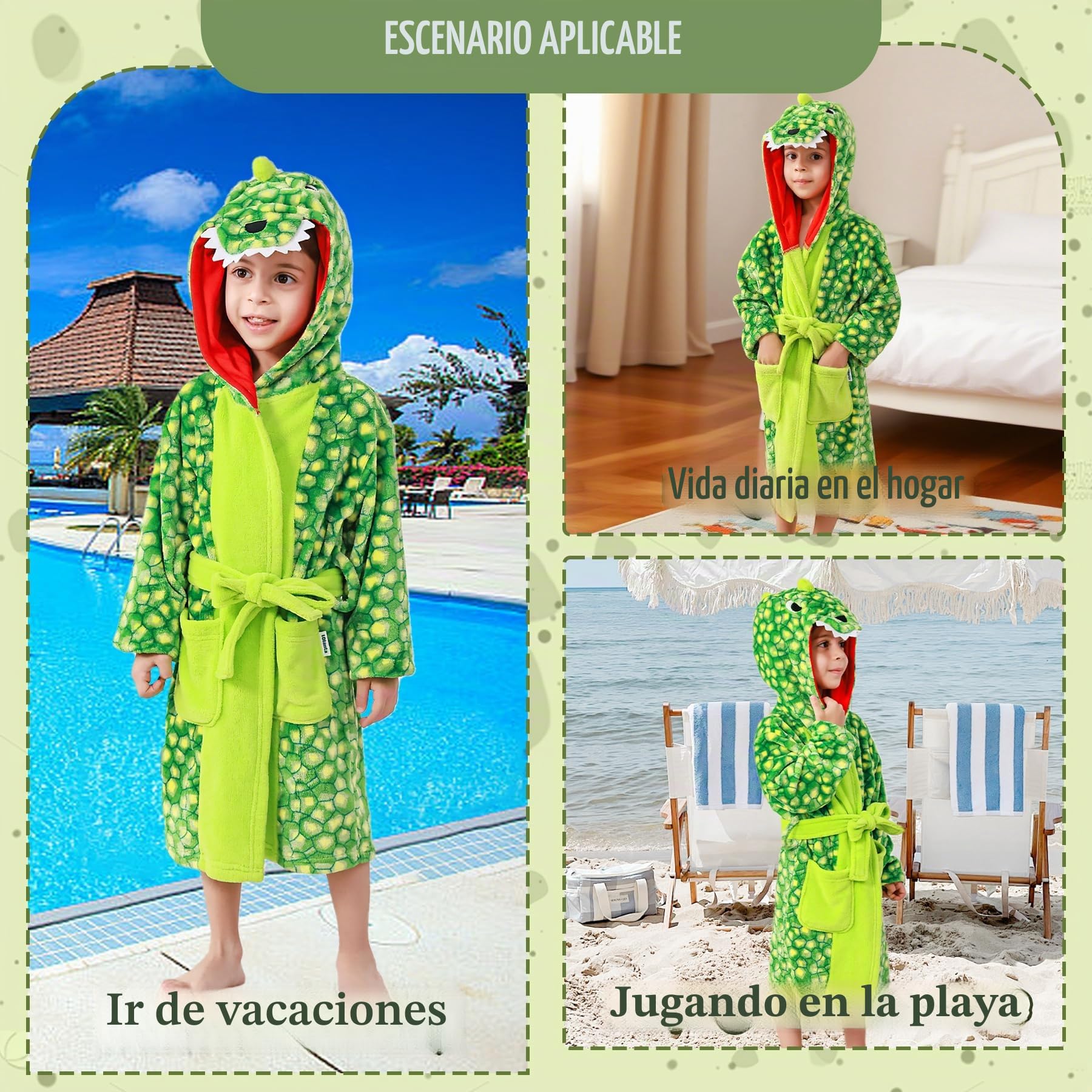 LOLANTA Albornoz Niños con Capucha de Dinosaurio, Bata Suave de Felpa con Bolsillos, Ropa de Dormir para Niños de 2 a 8 Años