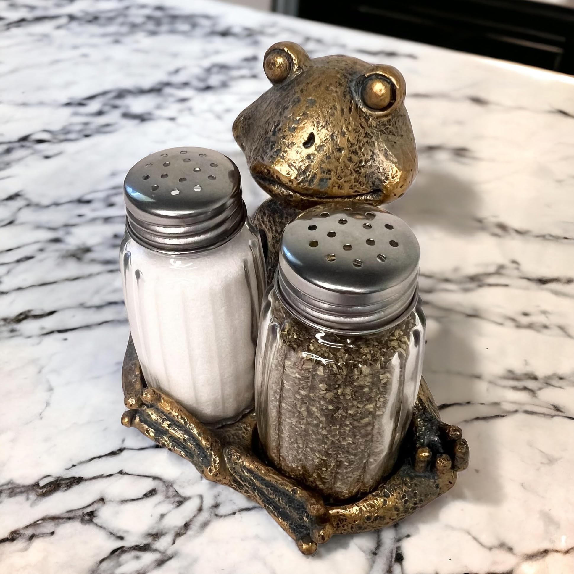 Juego de sal y pimentero de rana de yoga con agitadores de cristal, figura caprichosa de meditación de loto maestro zen, mesa de comedor, cocina o bar
