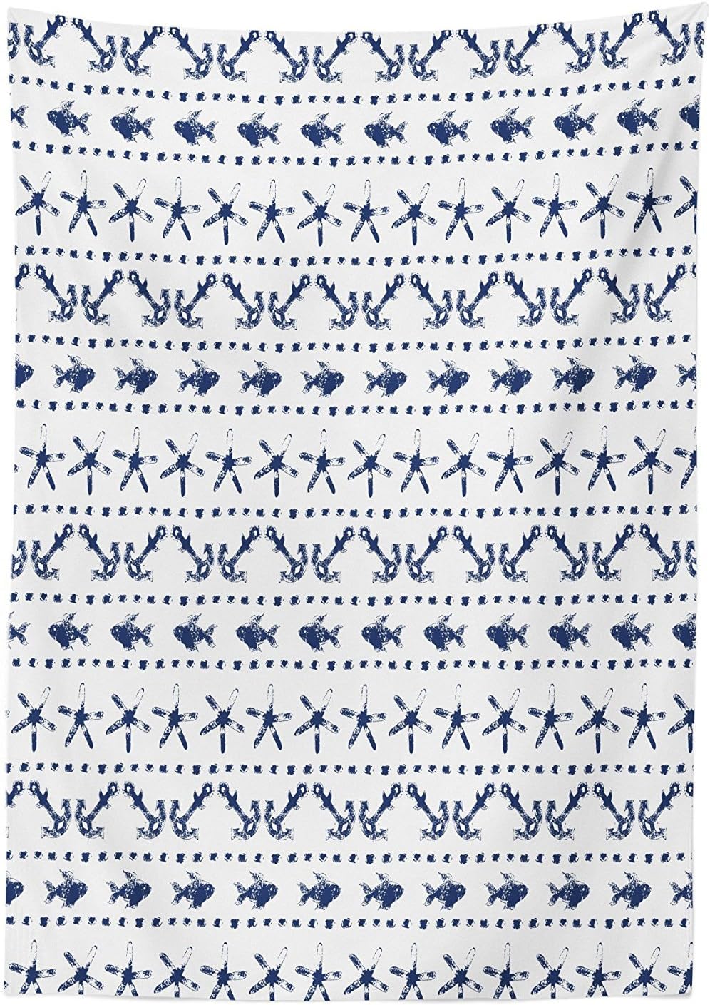 Ambesonne Navy Blue Tablecloth, Navy Yatch Themed Design with Fish Starfish and Anchor Nautical Marine Print, Rectangular Table Cover for Dining Room Kitchen Decor, 60" X 90", Navy and White 60" X 90" Navy and White