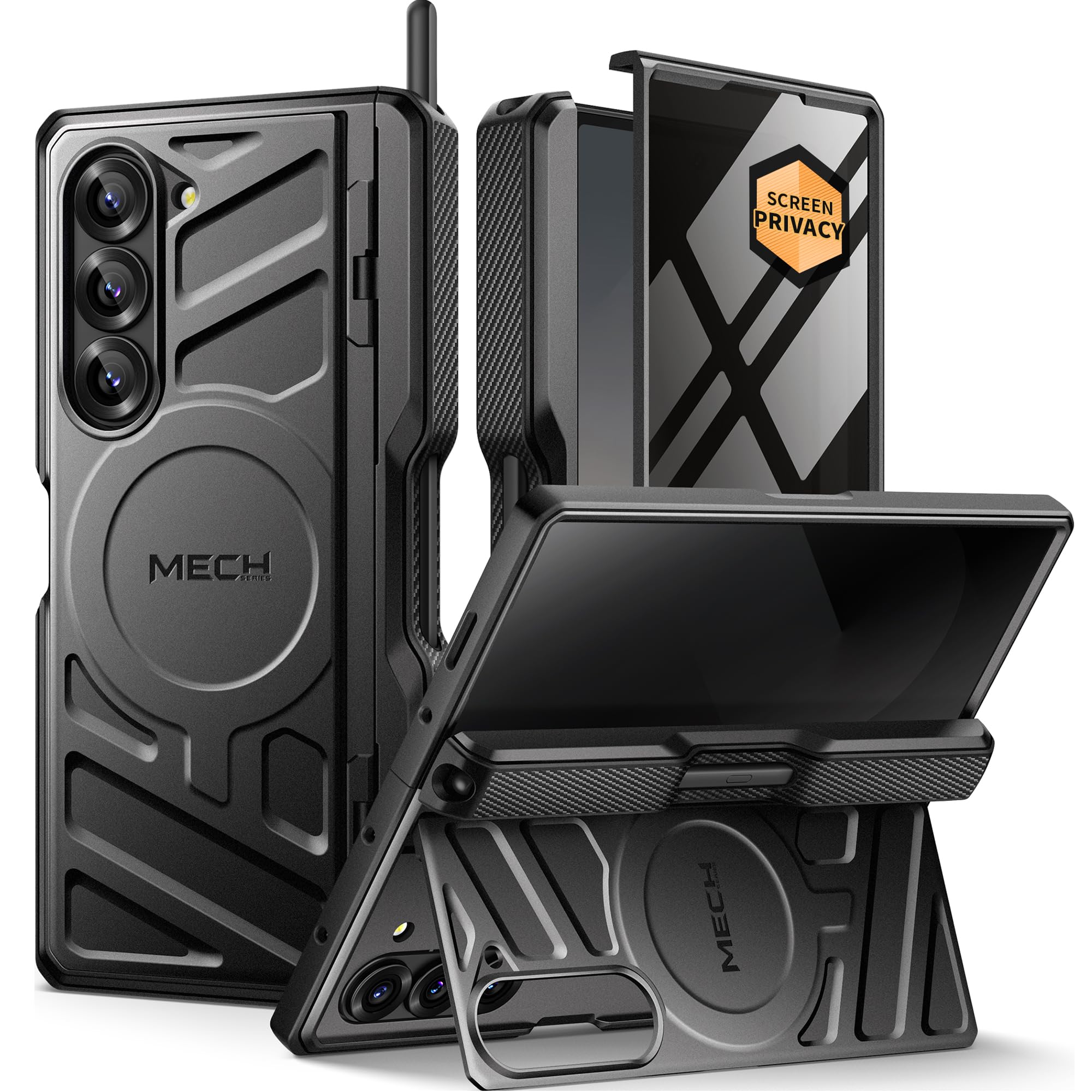 TONGATE Anti Spy for Z Fold 6 Magnetic Case with Privacy Screen Protector, [Compatible with MagSafe]Shockproof Phone Case Built-in Stand & Belt Clip & S Pen Holder for Samsung Galaxy Z Fold 6, Black Z Fold 6 7.6inch Black