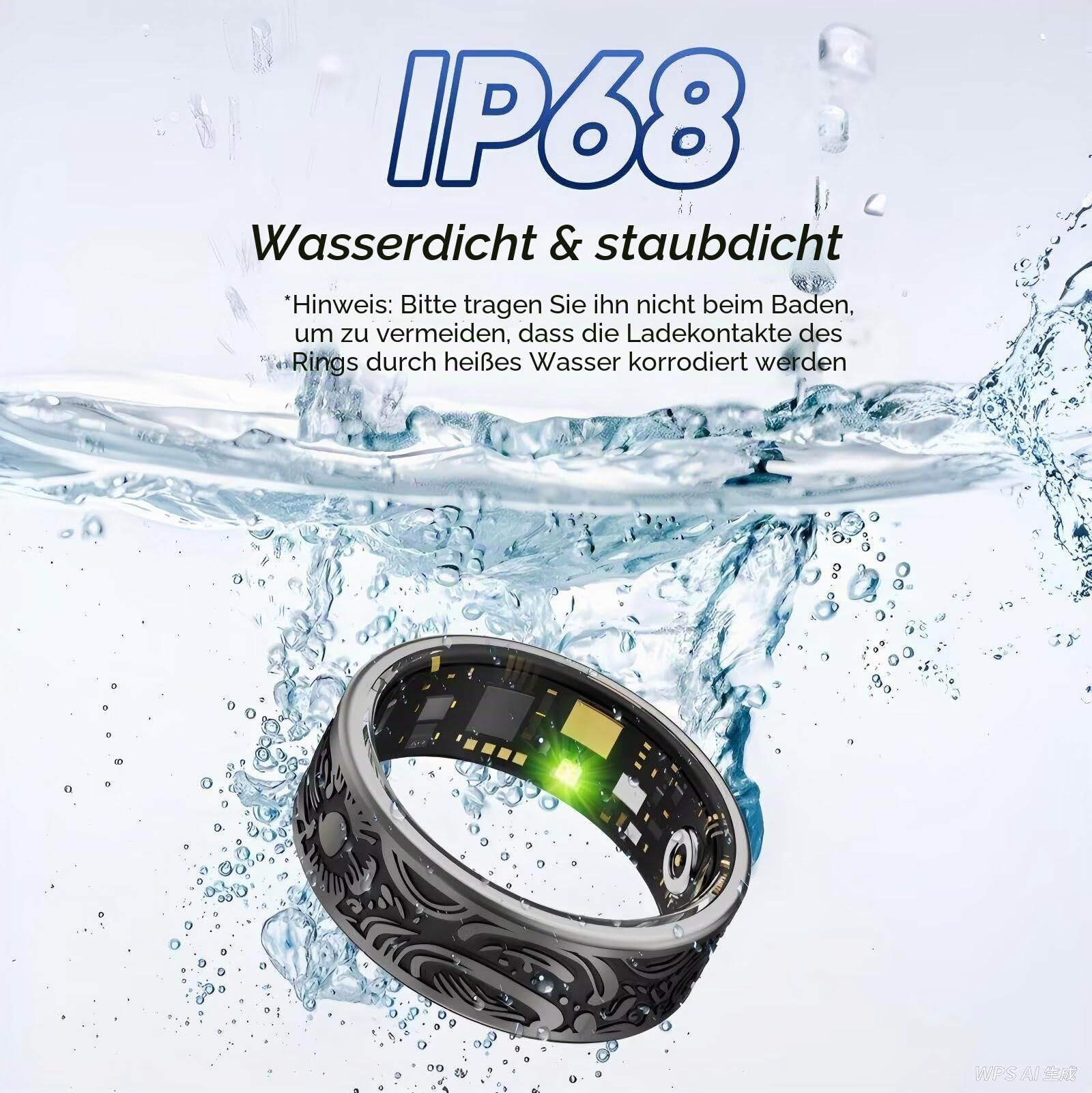 Smartringe für Herren Smart Ring Blutdruckmessung Damen Gesundheitsring Fitnessring Tracking Ring Schlaftracker Pulsmesser Schrittzähler Fitness Ring Tracker Health Ring für Android IOS,Schwarz