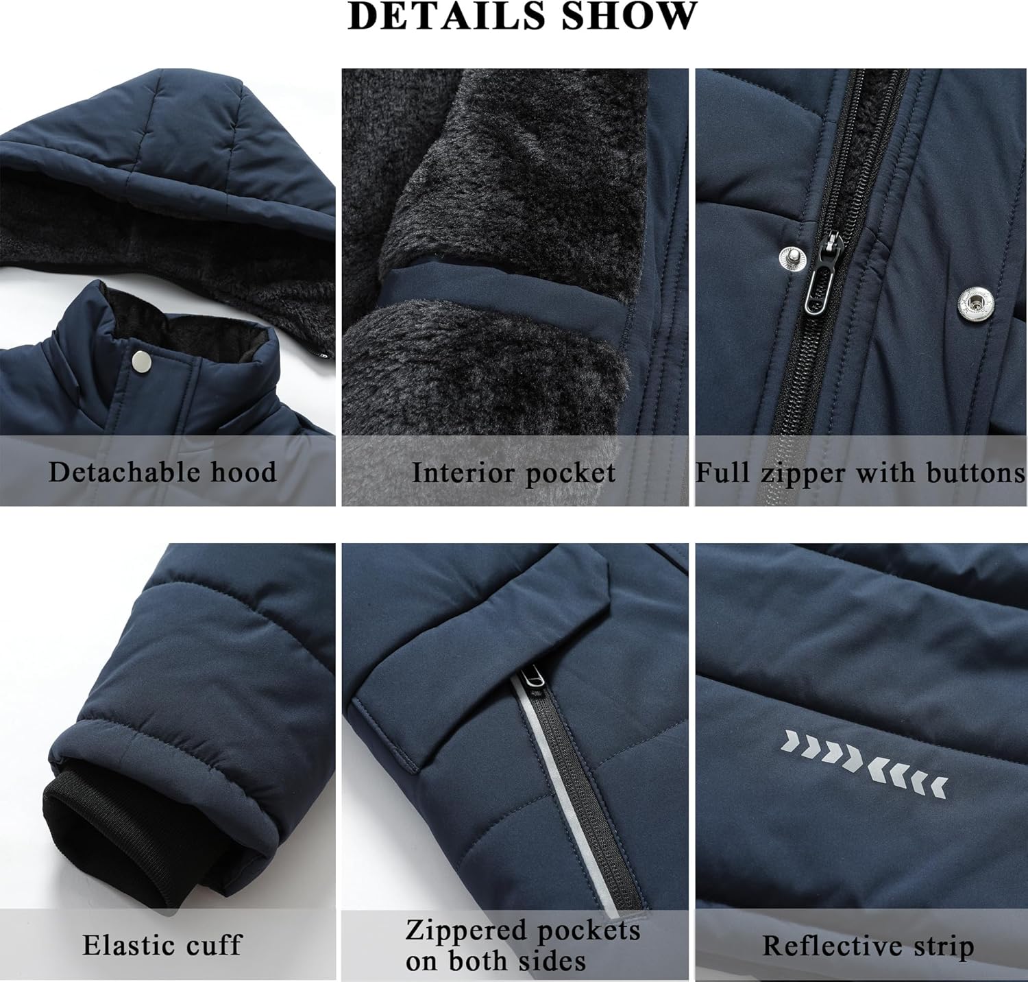 Boy's Waterproof Winter Jacket Warm Puffer Coat Fleece-Lined Insulated Outerwear with Detachable Hood Parka for Kids - Image 5