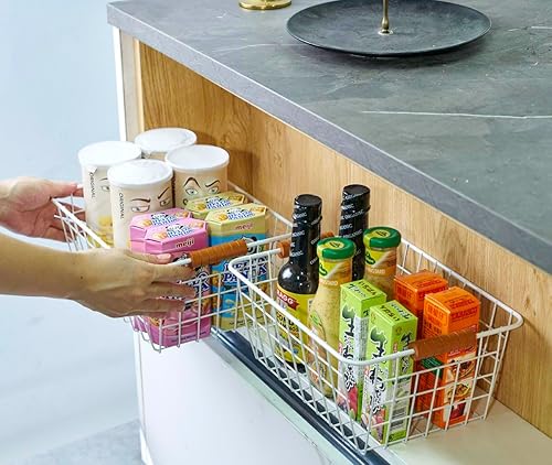 Miniatura 7 de Cestas de alambre para despensa doméstica con asas, paquete de 4, cestas organizadoras de almacenamiento para encimera, armario, dormitorio, baño,