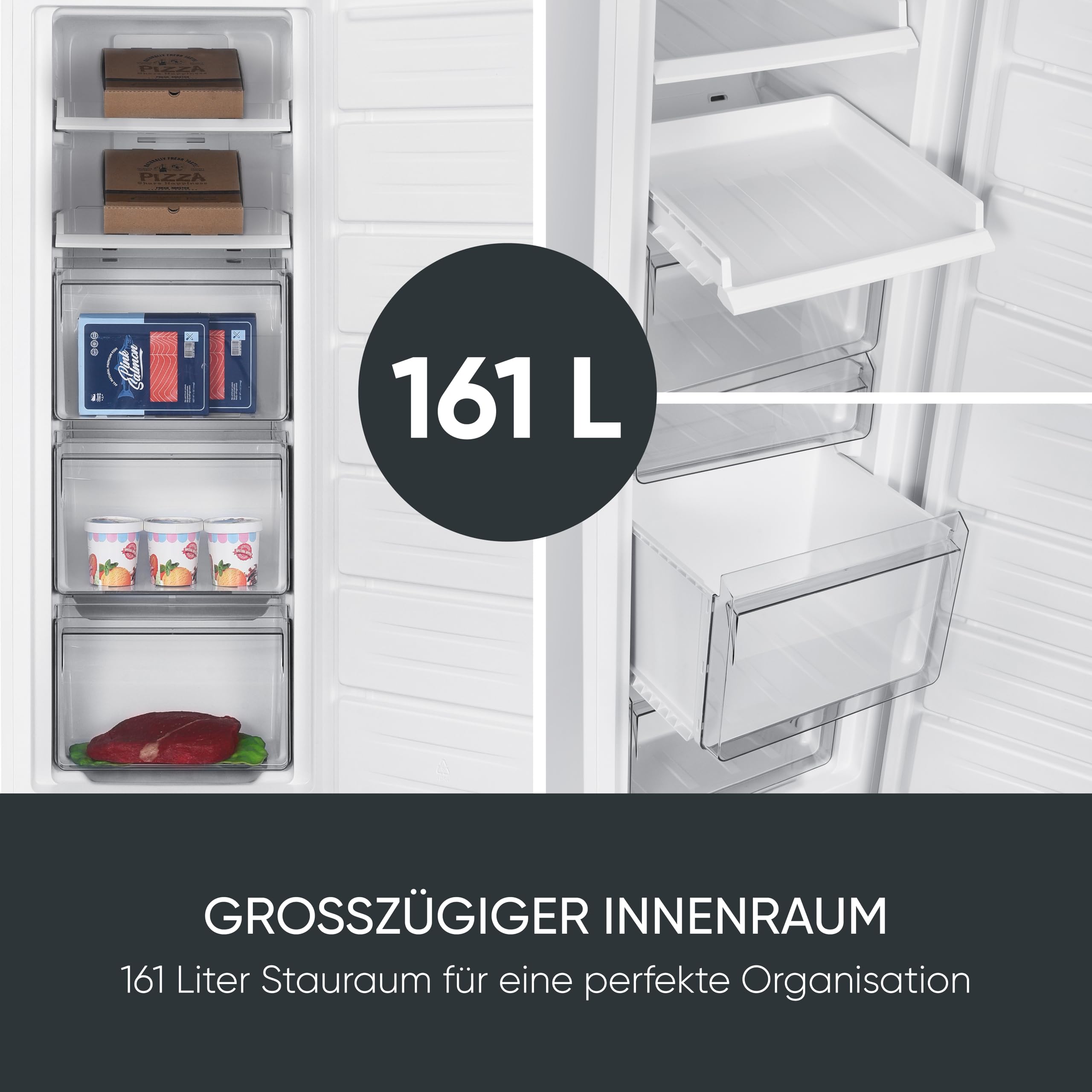 Severin Gefrierschrank mit 4 Sterne Gefrierfach, Tiefkühlschrank mit No-Frost-Technologie, Schnellgefrierfunktion, Türöffnungsalarm, 161 L Nutzinhalt, nur 39 dB, weiß, GS 8868 (EEK C)