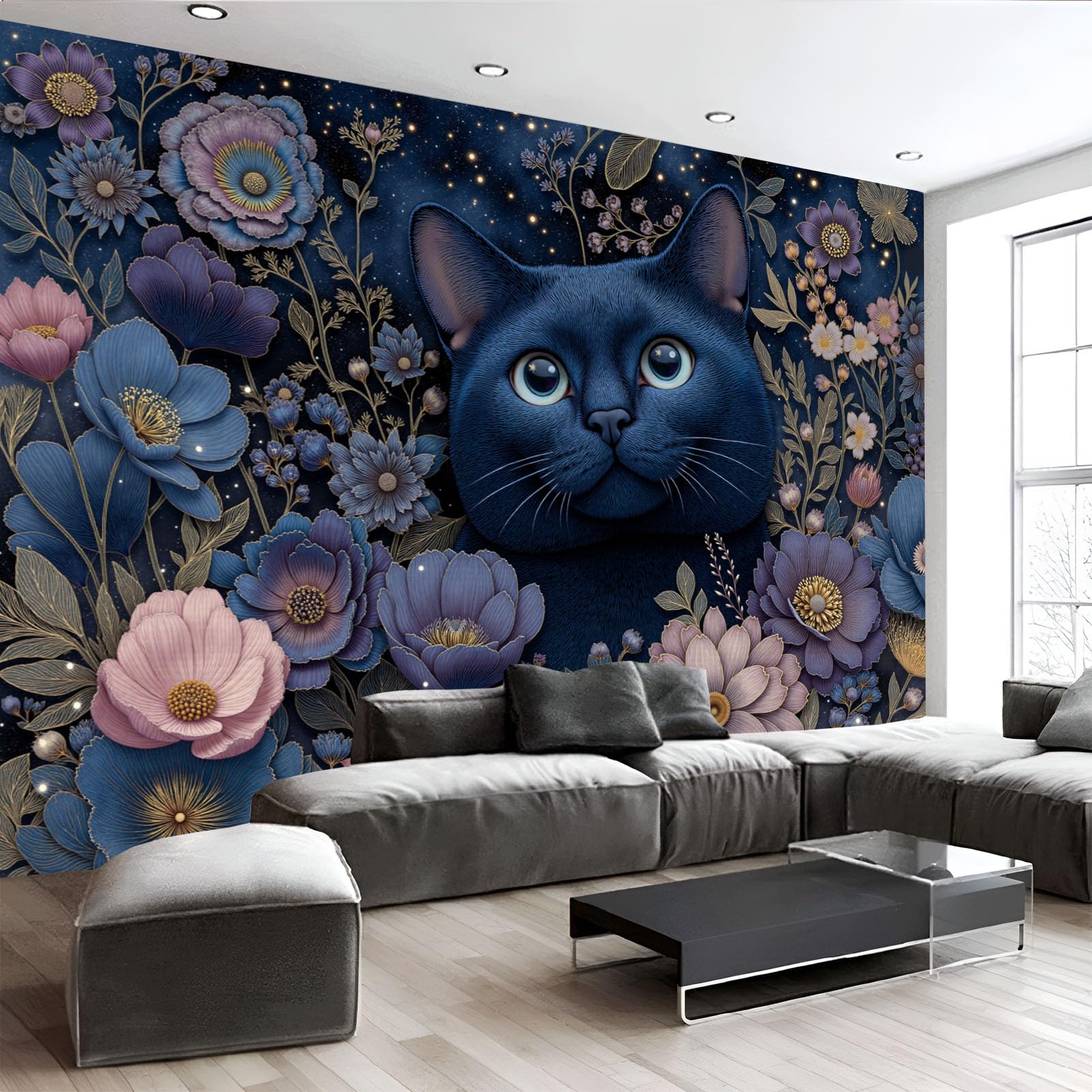 Fresque murale tapisserie ciel étoilé bleu profond 400x280