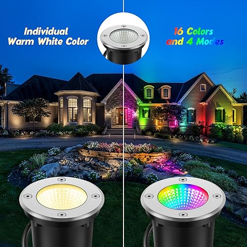 Miniatura 2 de Junview Luces de paisaje de bajo voltaje, 12 W, color RGBW, blanco cálido, iluminación de paisaje, cambio de color, IP67, impermeable, para