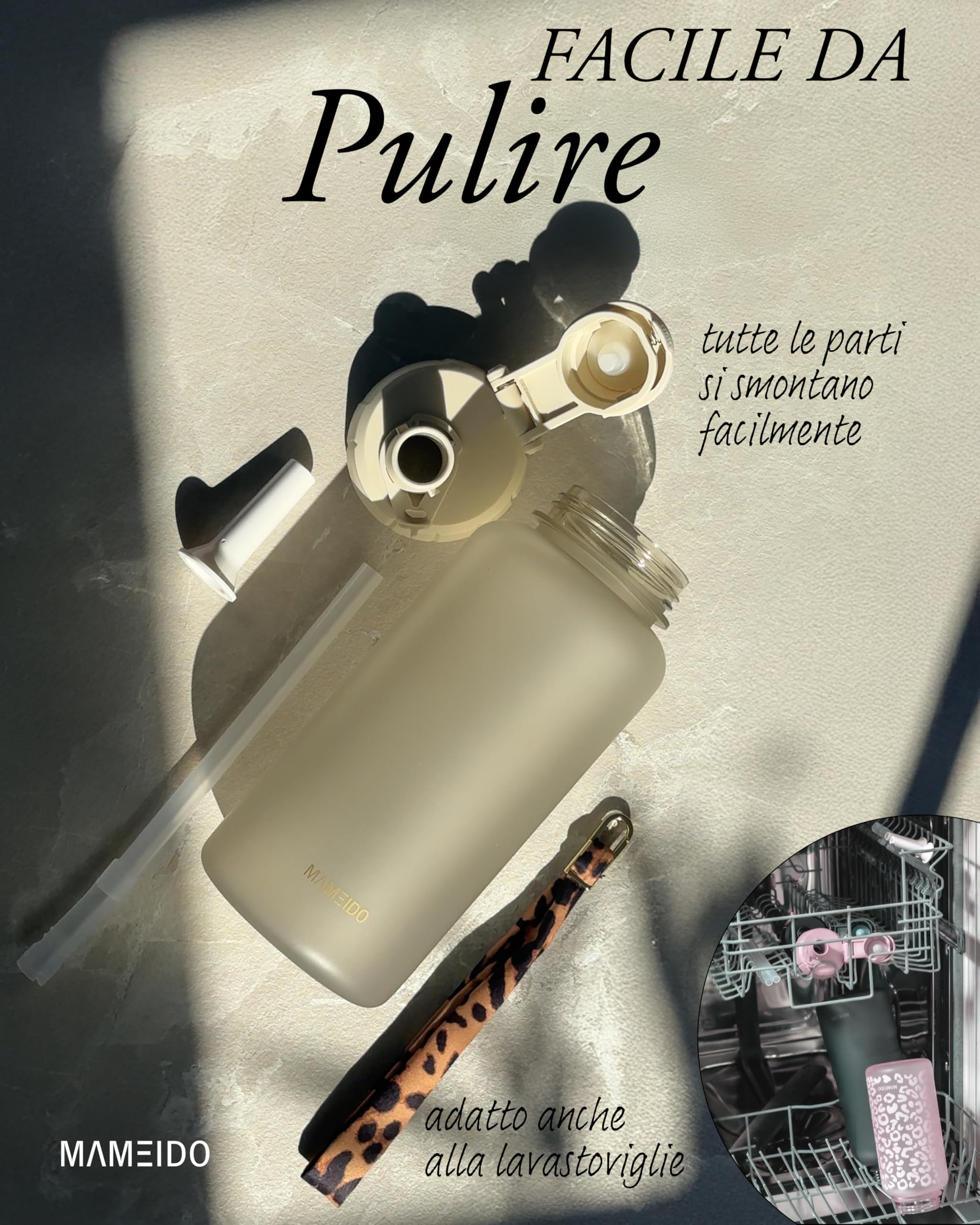 MAMEIDO Borraccia con cannuccia 2 litri motivazionale con indicatore del tempo, Bottiglia sportiva senza BPA palestra antigoccia, Water Bottle (Wild Candy)