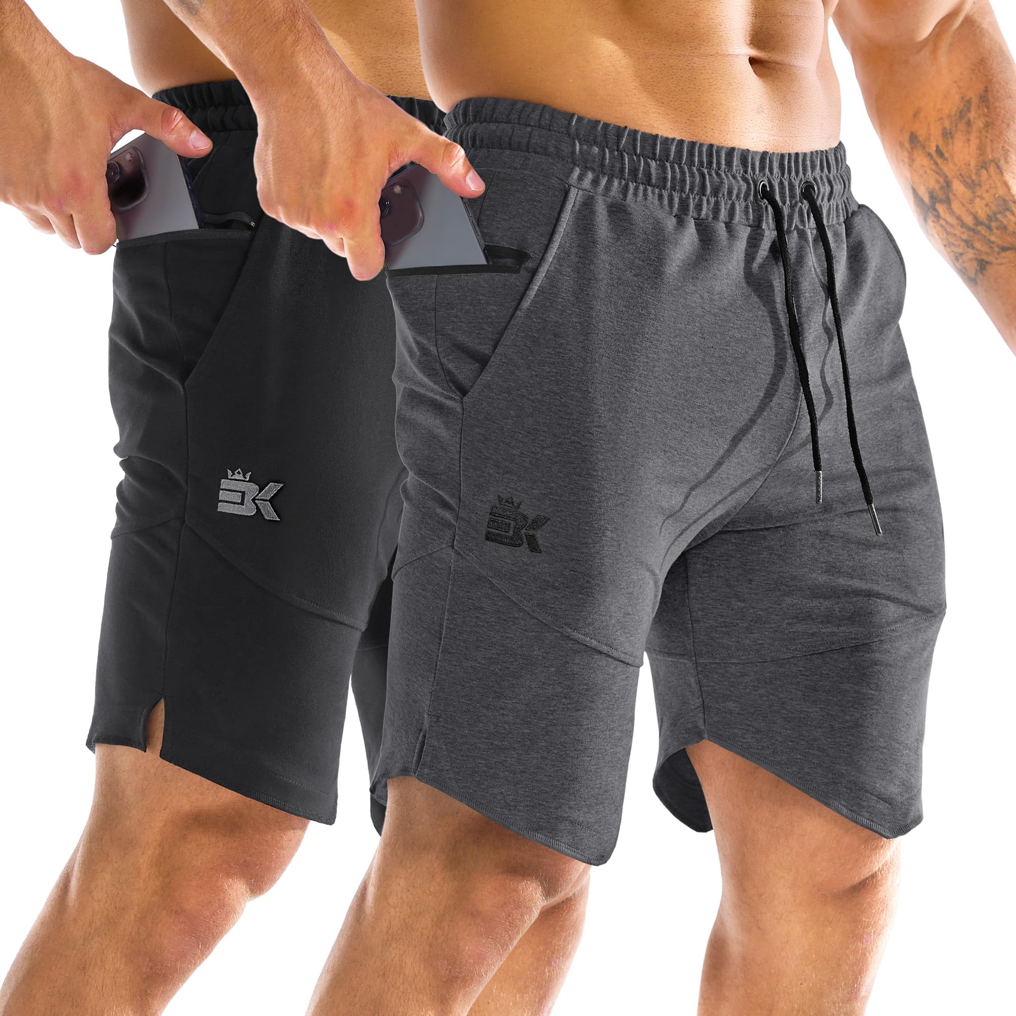 BROKIG Mens Zipslim Workout Athletic Shorts 7 Gym Running Training Sports Bodybuilding Shorts for Men with Zip Pockets