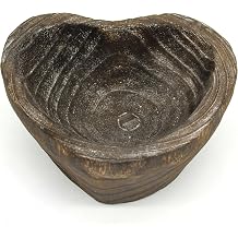 CVHOMEDECO. Primitives Solid Wood Functional and Collectible Bowl Vintage Heart Hand Carved Wooden Bowl Rustic Treenware Artworks for Serving Nuts Snacks Fruits or Accent Decor, 8.5 Inch
