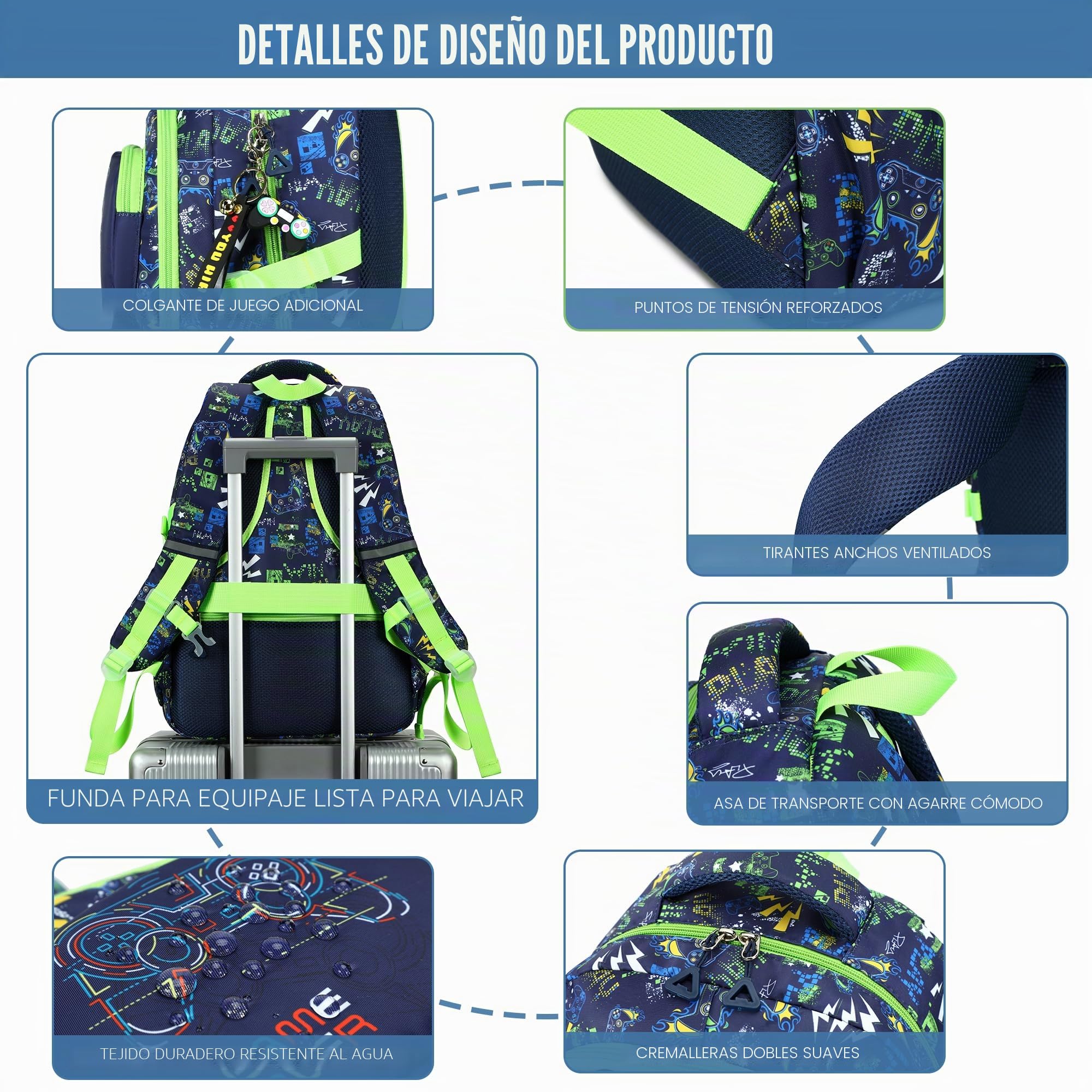 Makukke - Juego de mochilas escolares para niños, mochila para estudiantes gamers, adolescentes con lonchera y estuche para lápices, para estudiantes de primaria y secundaria, 15.6inch, Juegos