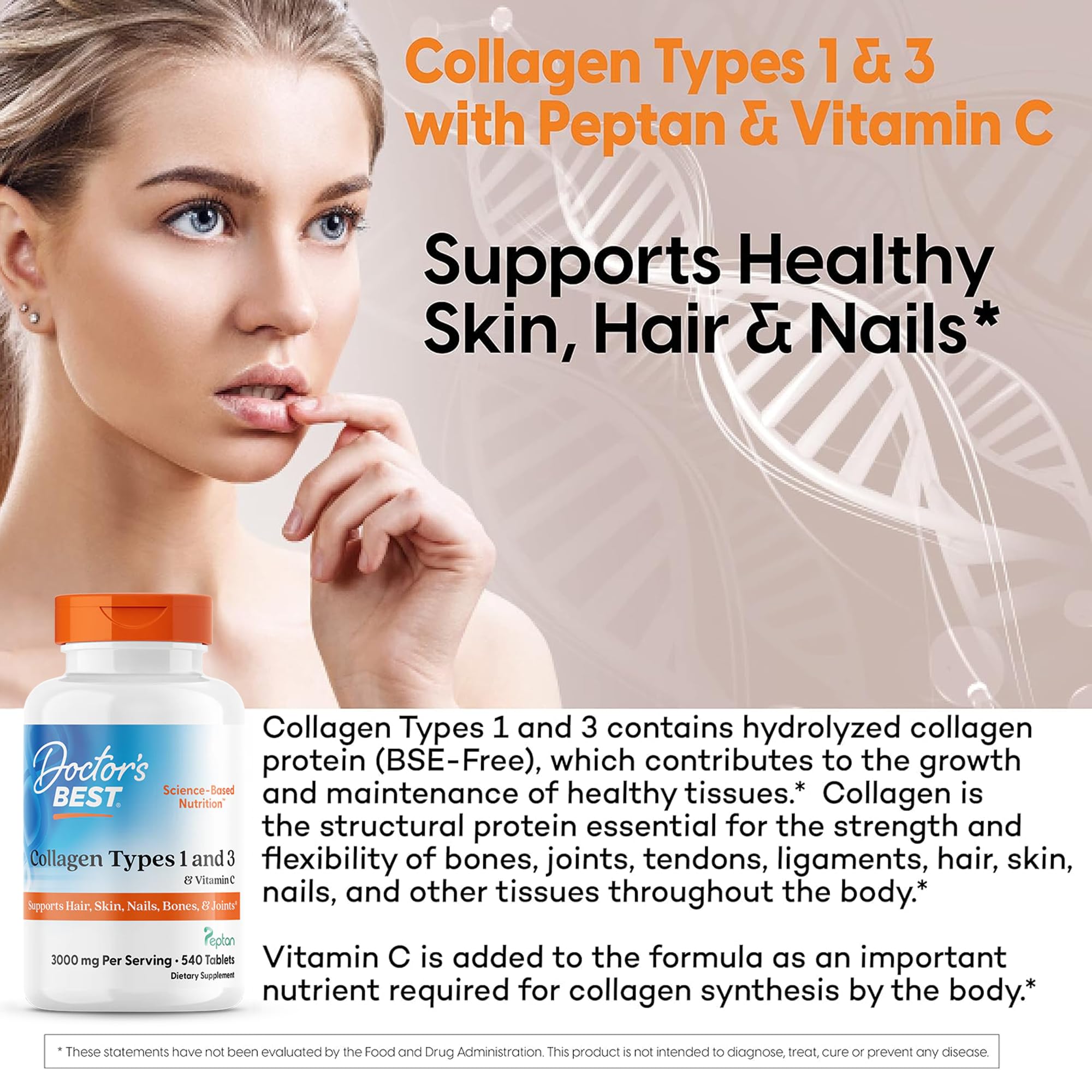 Doctor's Best Collagen Peptides Types 1 and 3, Non GMO, 540 Tablets — Amazon image 4