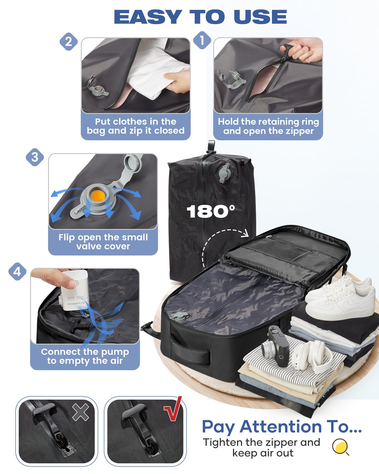 SZLX Sac à Dos Voyage Babine Sous Vide avec Pompe 40x30x20 Bagage Cabine 40x20x25 Sous Vide pour Ryanair Wizz air Easyjet Bagage à Main Femme Homme avec Compartiment Chaussures,Valise Sous Vide