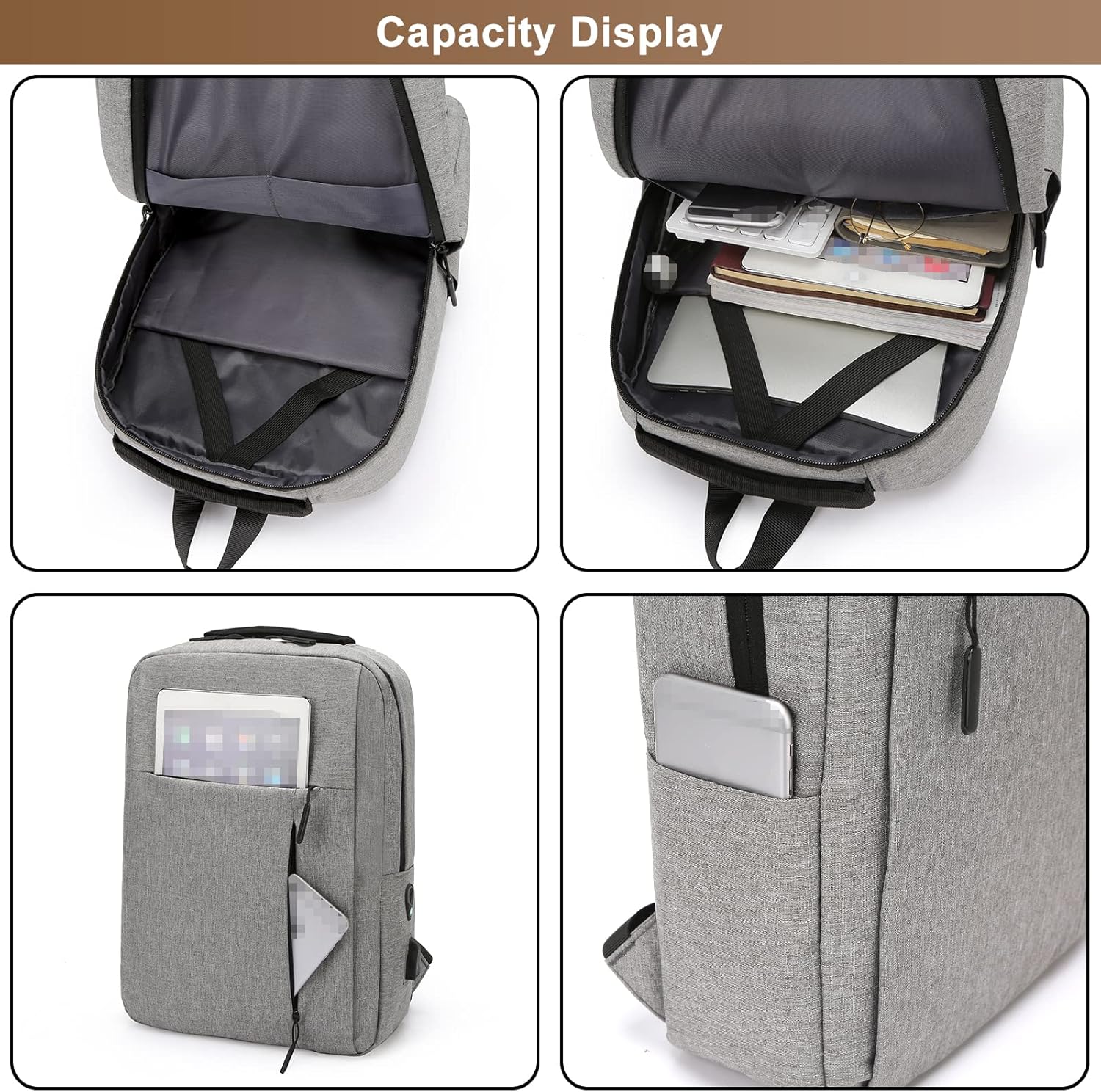 Lightweight 15.6 inch Laptop Backpack for Men, Large Capacity Nylon Business Bookbag with USB Charging Port/Headphone Hole