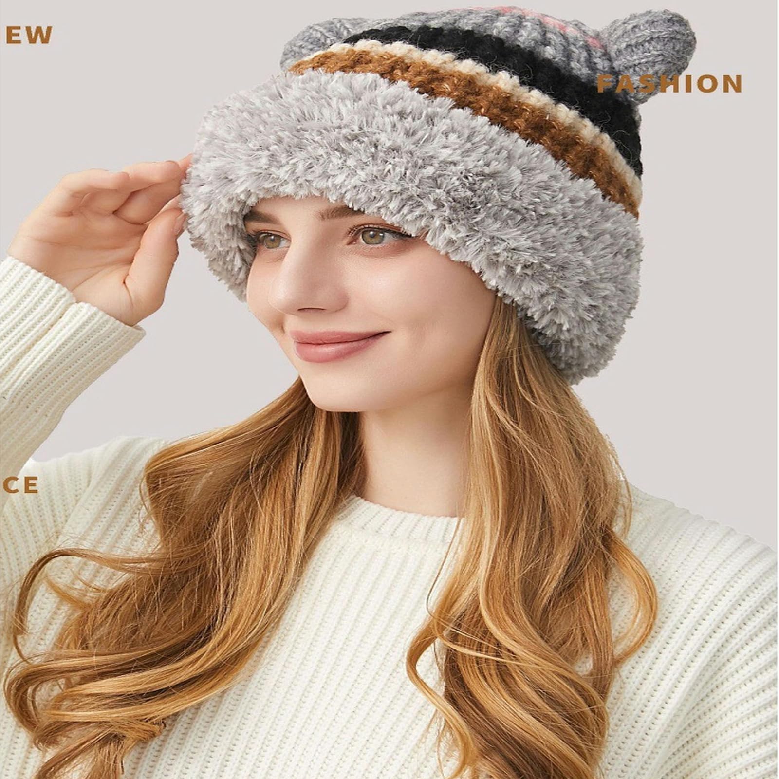 Sombrero Invierno Mujer Sombreros De Invierno para Mujeres Sofisticados Sombreros Unisex Al Aire Libre Fuzzy Winter Sombrero De Invierno Hecho A Mano Elegante-Negro