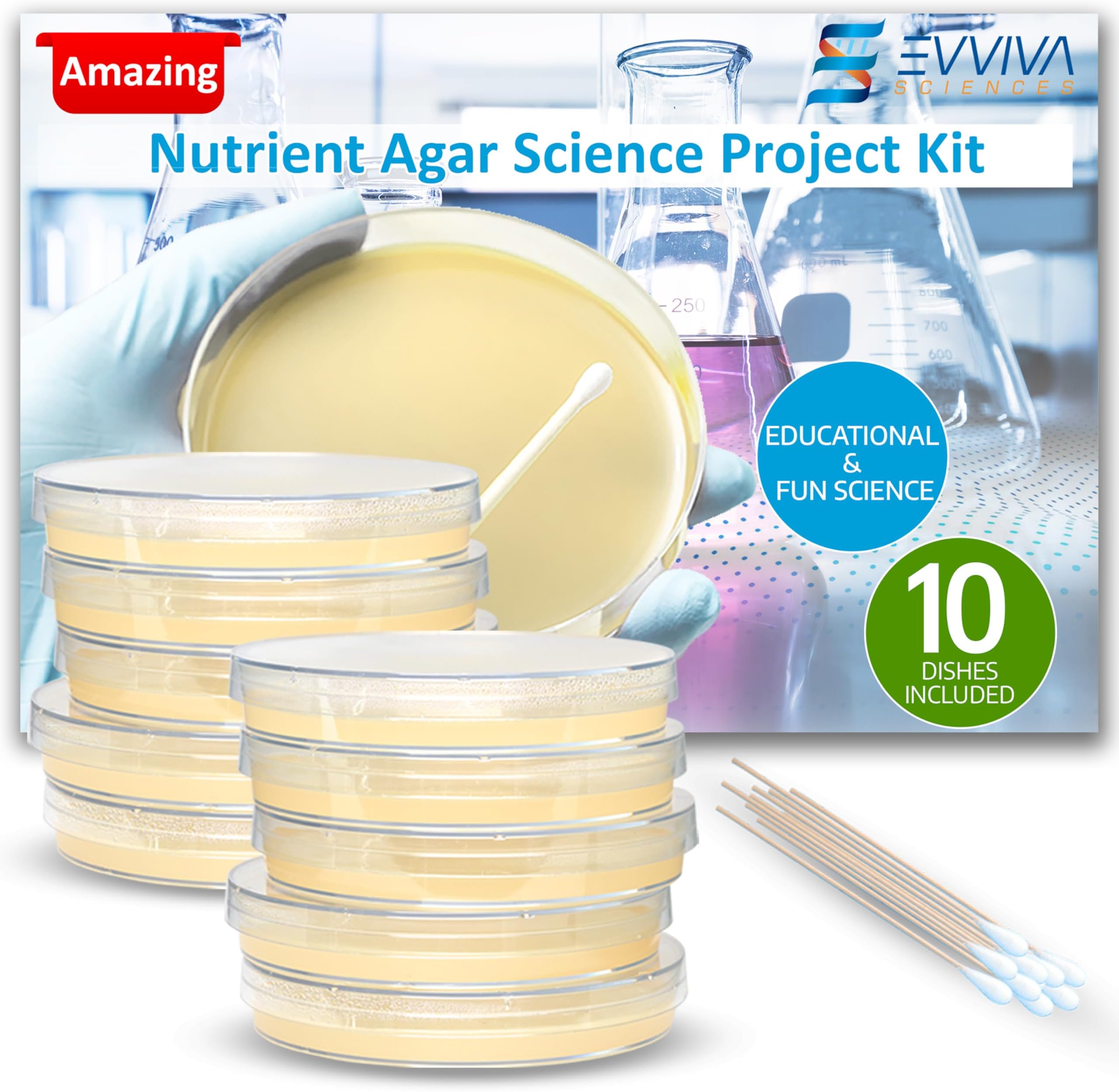 Evviva Sciences Nutrient Agar Petri Dishes Science Project Kit, Pre-Poured Agar Plates for Science Experiments, with Experiment eBook