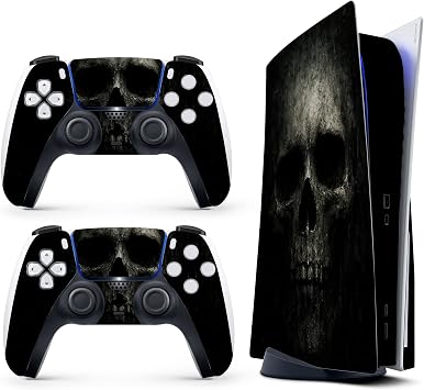Skin Sticker for Game Console 5 Cover - Black Skull, Compatible with Both Disc Edition & Digital Edition not Slim Ver - 2 Controller Skins & Console Skin - No Bubble, Full Protection, Removable
