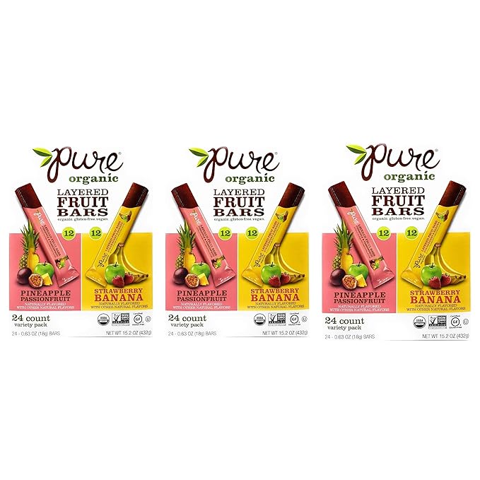 Pure Organic Layered Fruit Bars Assortment Pineapple Passionfruit and Strawberry
