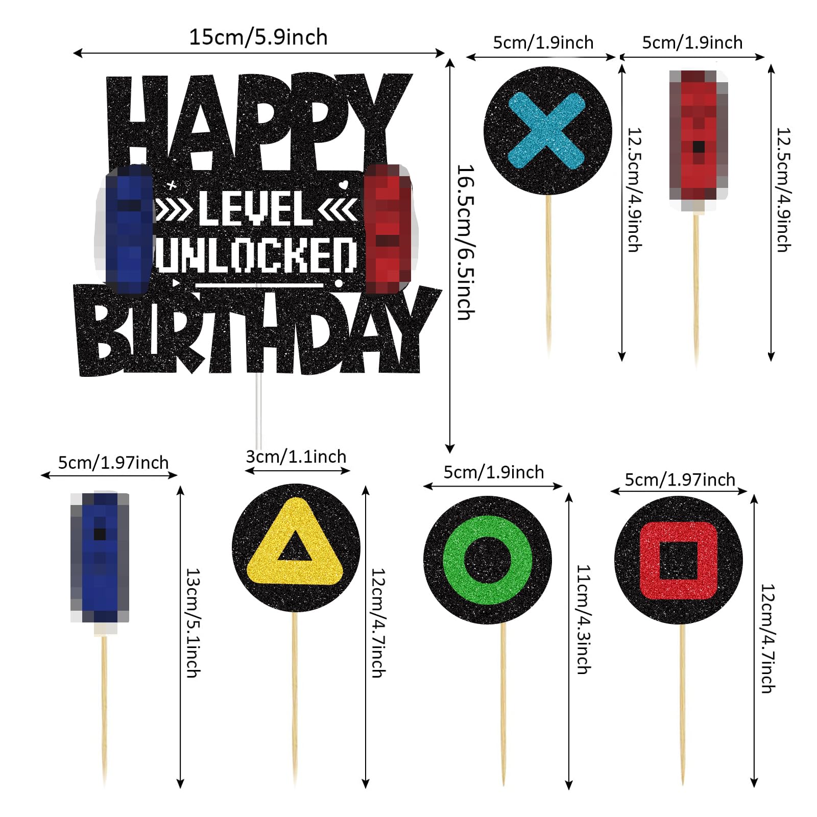 9 Pezzi Decorazioni per Torte a Tema * Topper per Torte di Compleanno, Accessori per Feste a Tema Gaming per Ragazzi e Ragazze