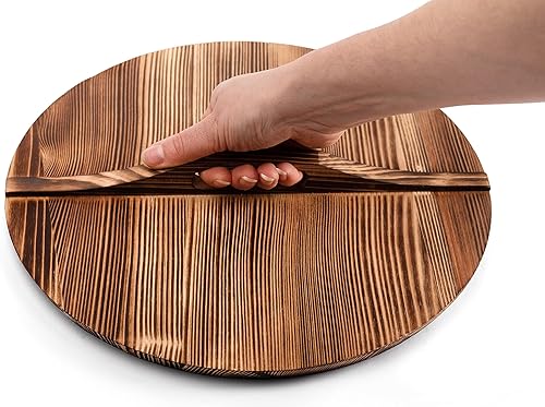 Miniatura 4 de Wok Tapa  Cubierta de madera para sartén de hierro fundido  Accesorio Wok de 13.5 pulgadas  13.4 in  Sin condensación  Con un mango ergonómico