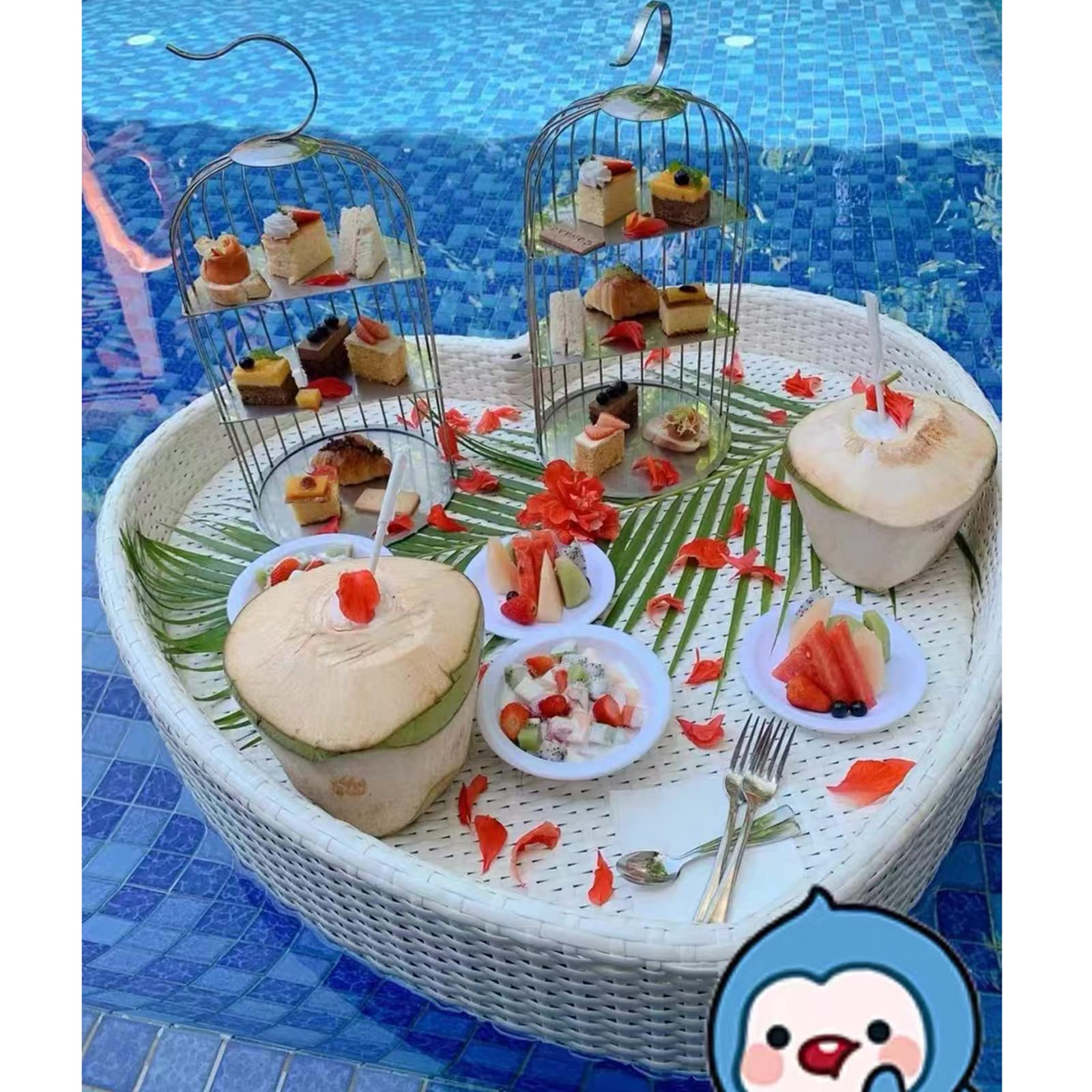 Mesa de Bandeja Flotante para Piscina Fiestas al Aire Libre, Desayuno multifunción, Enfriador Bebidas Beber en la Piscina, Barra Servicio Juegos Agua Libre Verano,White