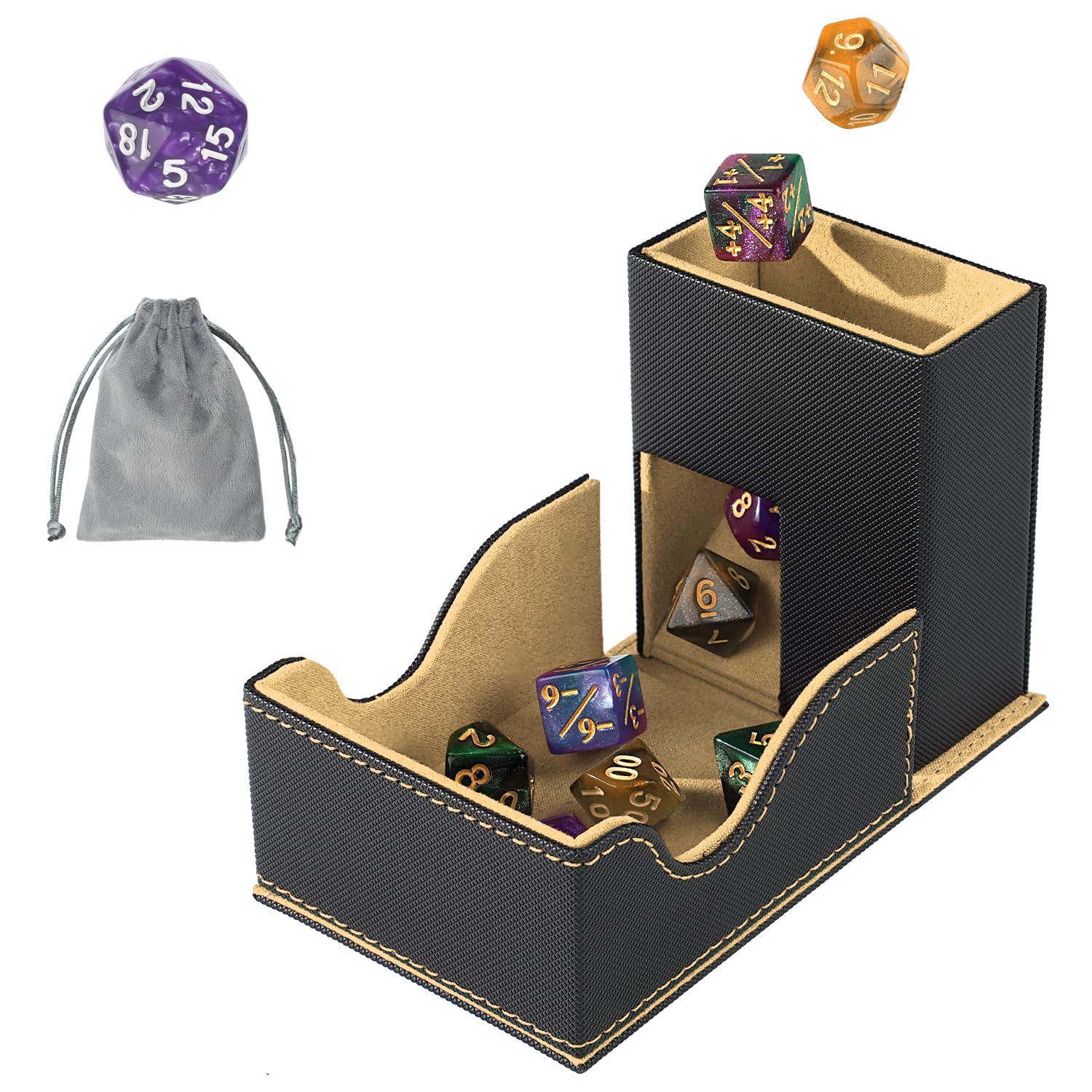 Stepane Dice Roller Tower, Premium DND Magnetic Dice Tray, Foldable PU Leather Dice Tower RPG Gifts for Dungeons and Dragons MTG Dm & Player Black/