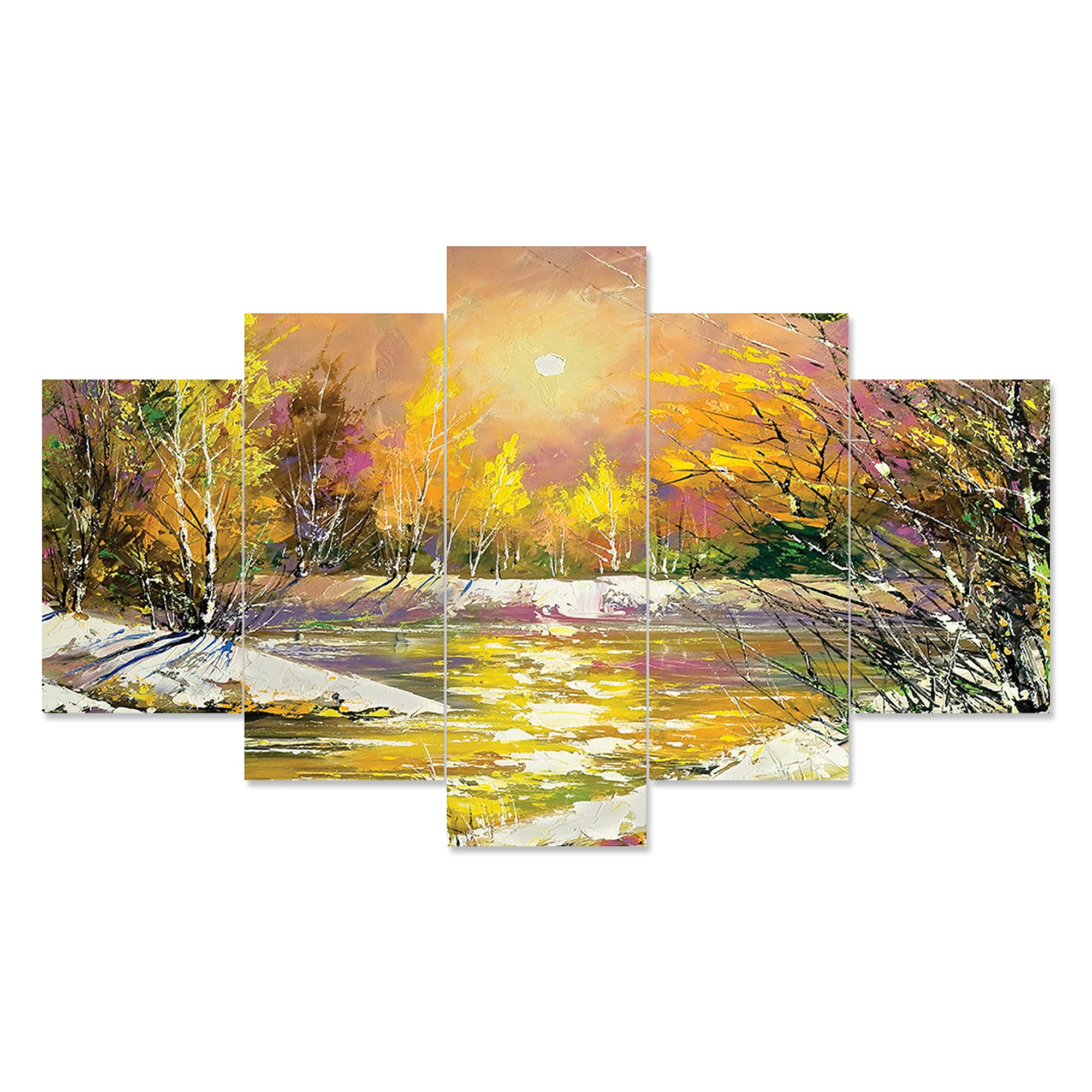 Saumic Craft Modern Art Nature Scenery 3D Framed Wall Painting For Home Decoration (75 X 43 cm ) MODERN 2 Set of 5