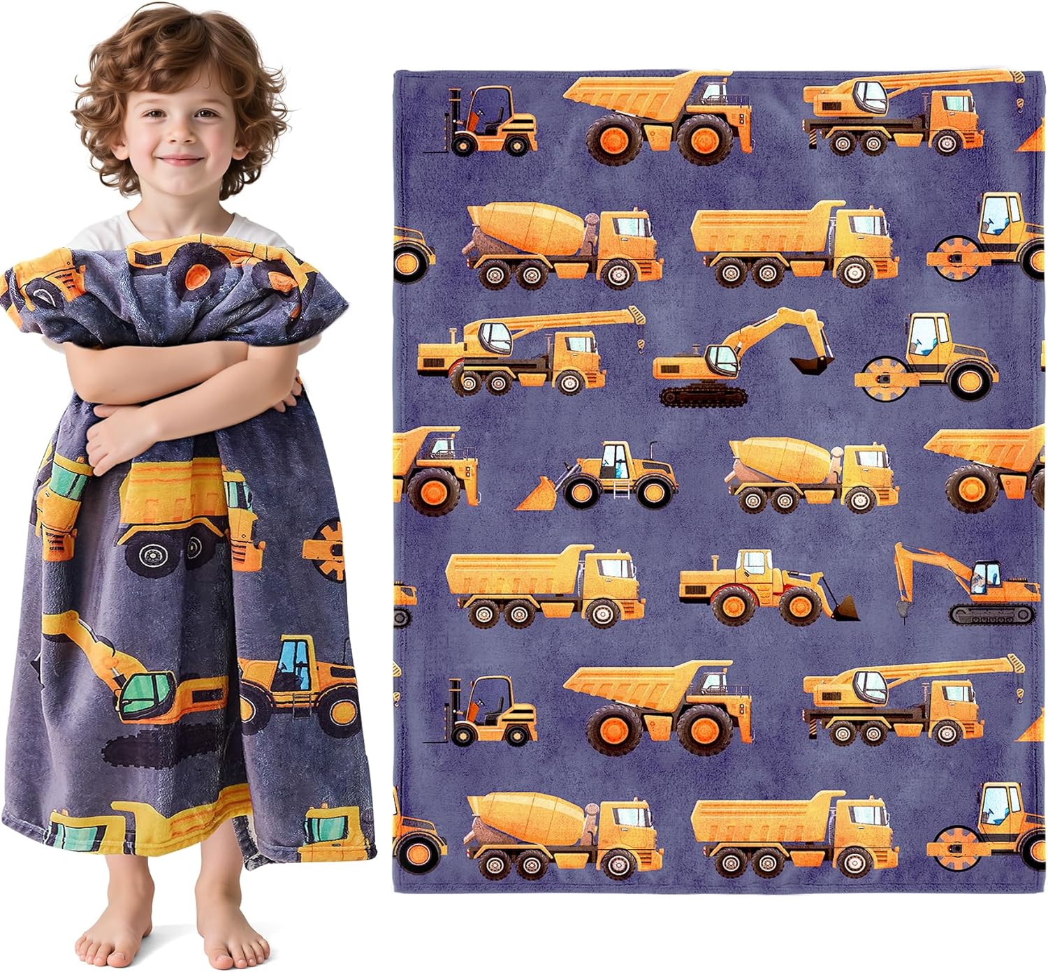 Wajade Kids Construction Truck Blanket for Boys Soft Fleece Kids Blanket for Couch Sofa Bedroom 3D Vehicles Excavator Cars Throw Blanket 50"x60"