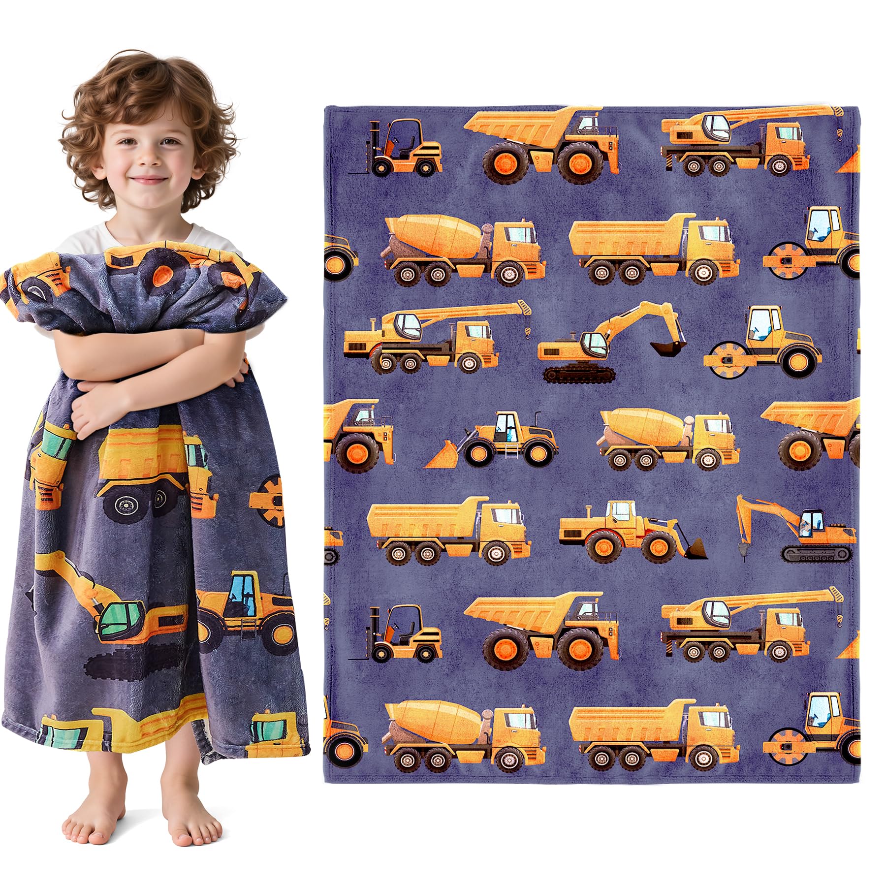 Wajade Kids Construction Truck Blanket for Boys Soft Fleece Kids Blanket for Couch Sofa Bedroom 3D Vehicles Excavator Cars Throw Blanket 50"x60"