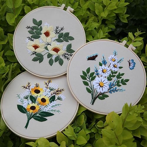 Miniatura 9 de Kit de bordado para principiantes, kits de punto de cruz para adultos, manualidades, 3 piezas, patrón de bordado, hilo de bordado de tela y agujas,