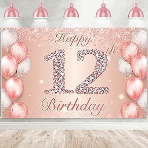 Kuchenaufsatz Zum 12. Geburtstag – Hello 12, Rotgoldener Glitzer