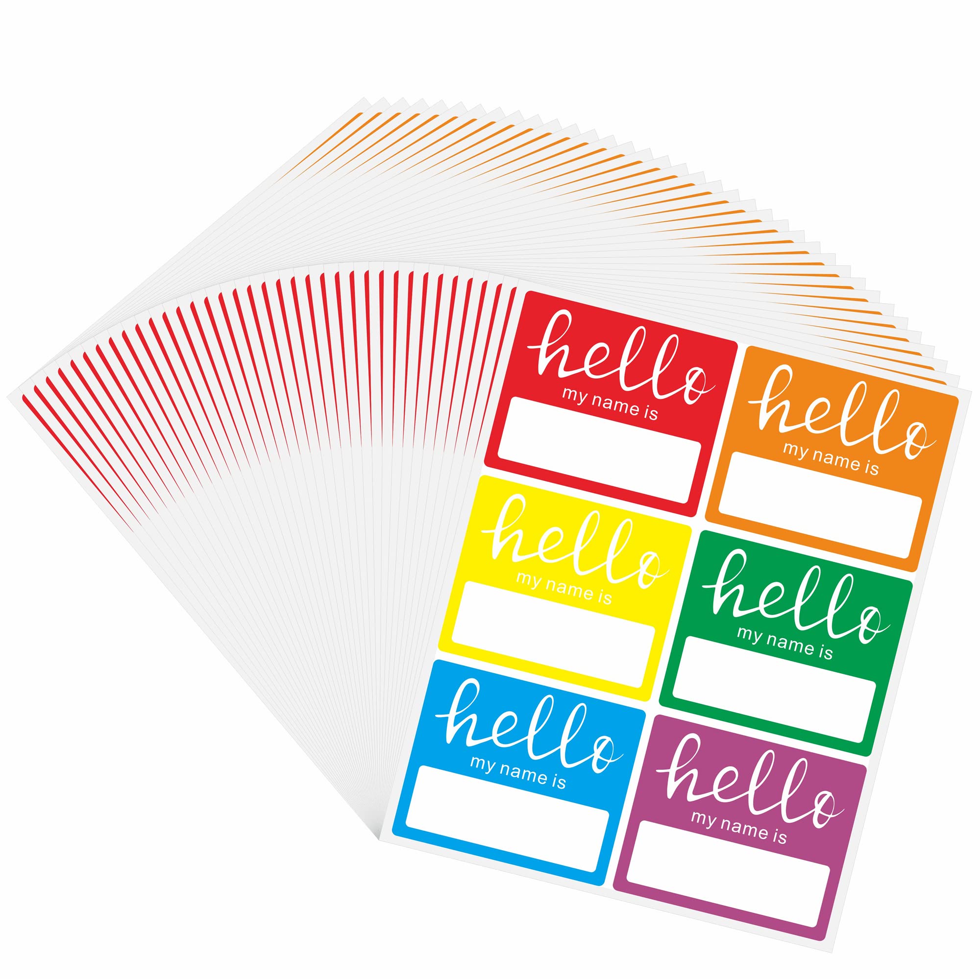Aleplay 300 Pcs Hello My Name is Bright Stickers Colorful Trendy Name Badge Tags 3 × 2-1/2 Inch - 6 Color Per Sheet (50 Sheets)