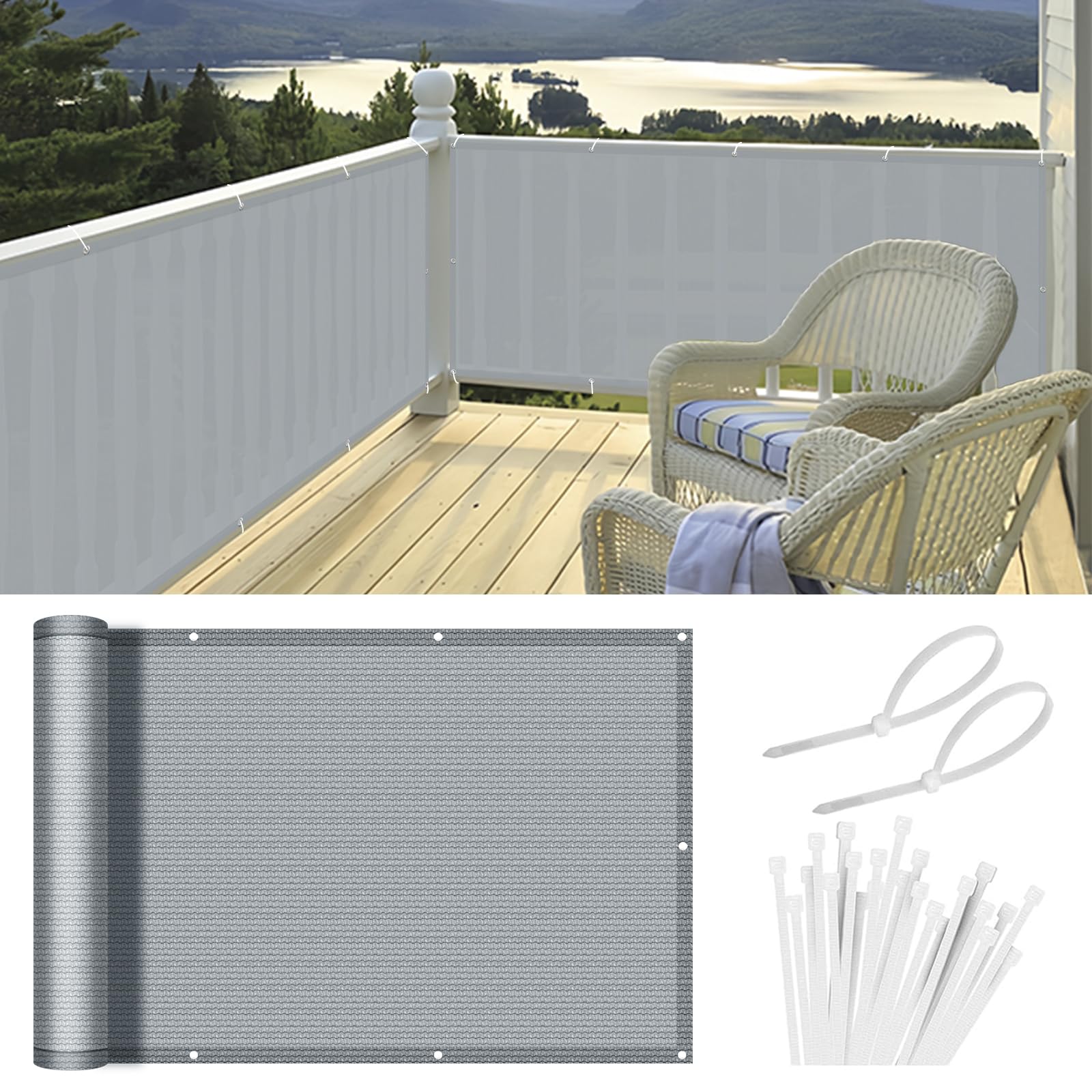 HENG FENG Balcony Privacy Screen 0.8x4m, Screen Fence Cover (HDPE), 95% UV Protection for Deck, Patio, Backyard, Outdoor Pool, Porch, Railing,Grey — image 1