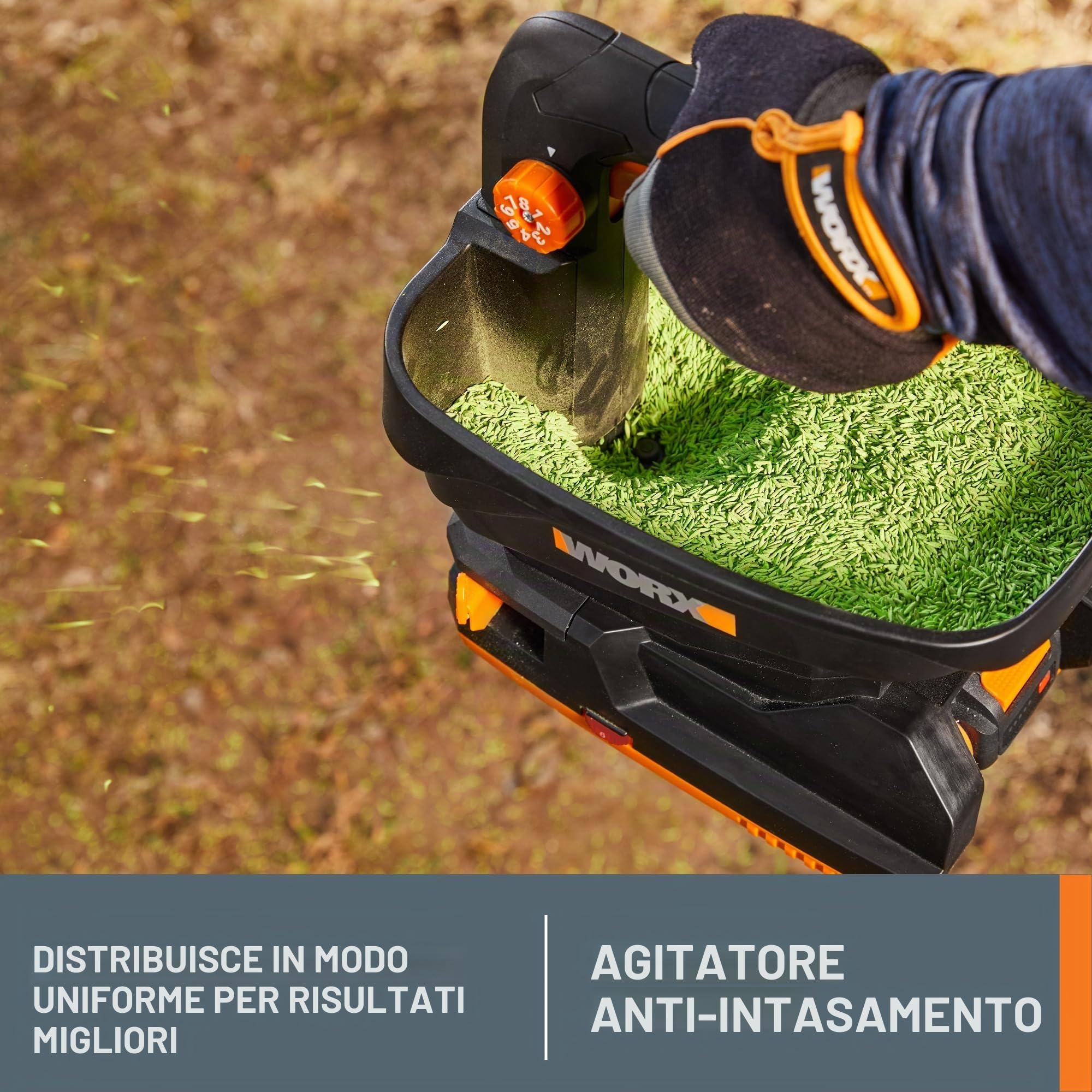 WORX - Spargiseminatrici senza fili 20V 6 velocità 1,5 m di distanza max, spandiconcime con 8 impostazioni di flusso, spargitore a broadcast più facile da usare rispetto agli spandiconcime manuali per
