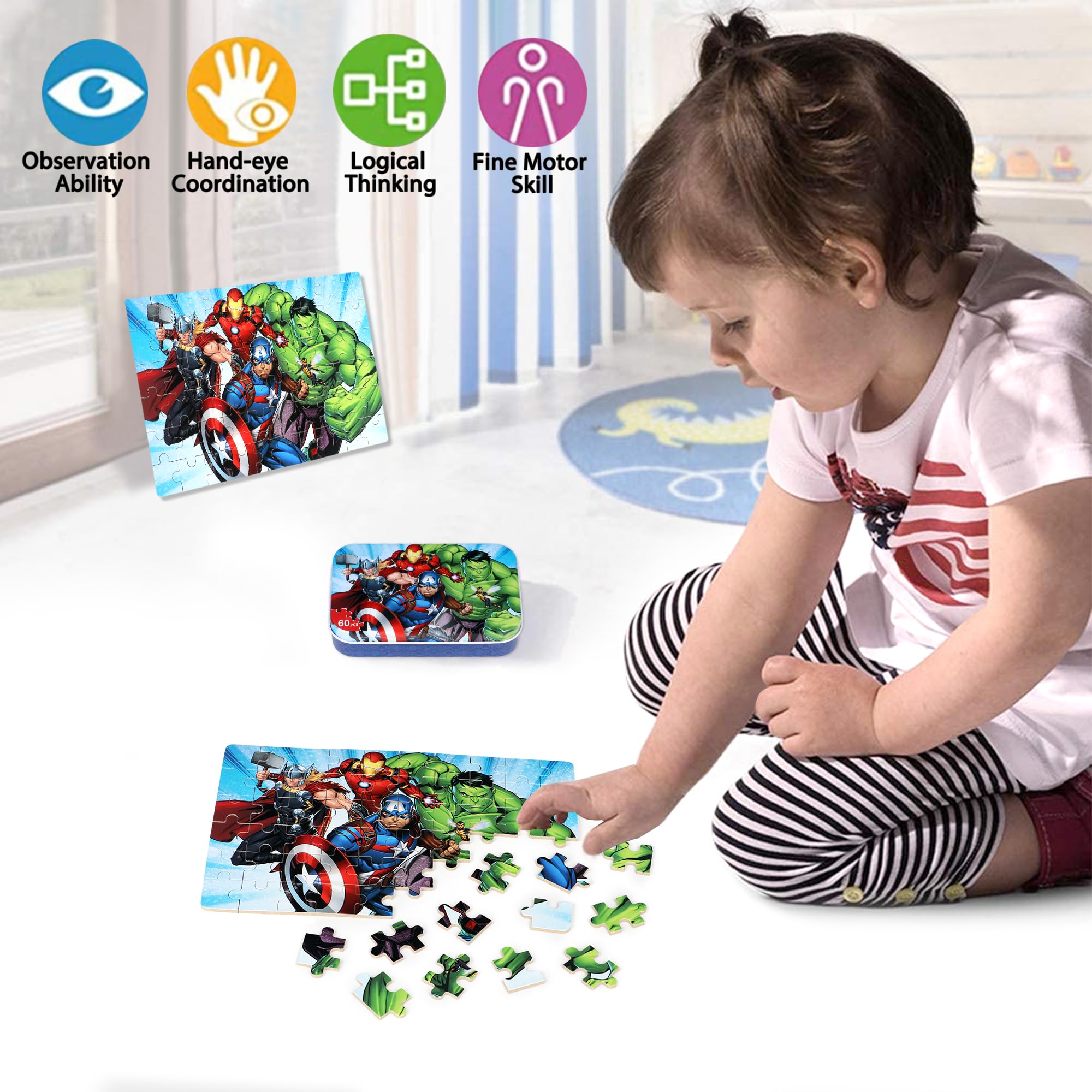 LELEMON Puzzles for Kids Ages 4-6, 60 Piece Puzzles for Kids Ages 4-8, Kids Puzzles in a Metal Box, Educational Learning Toys for Girls Boys — view 3