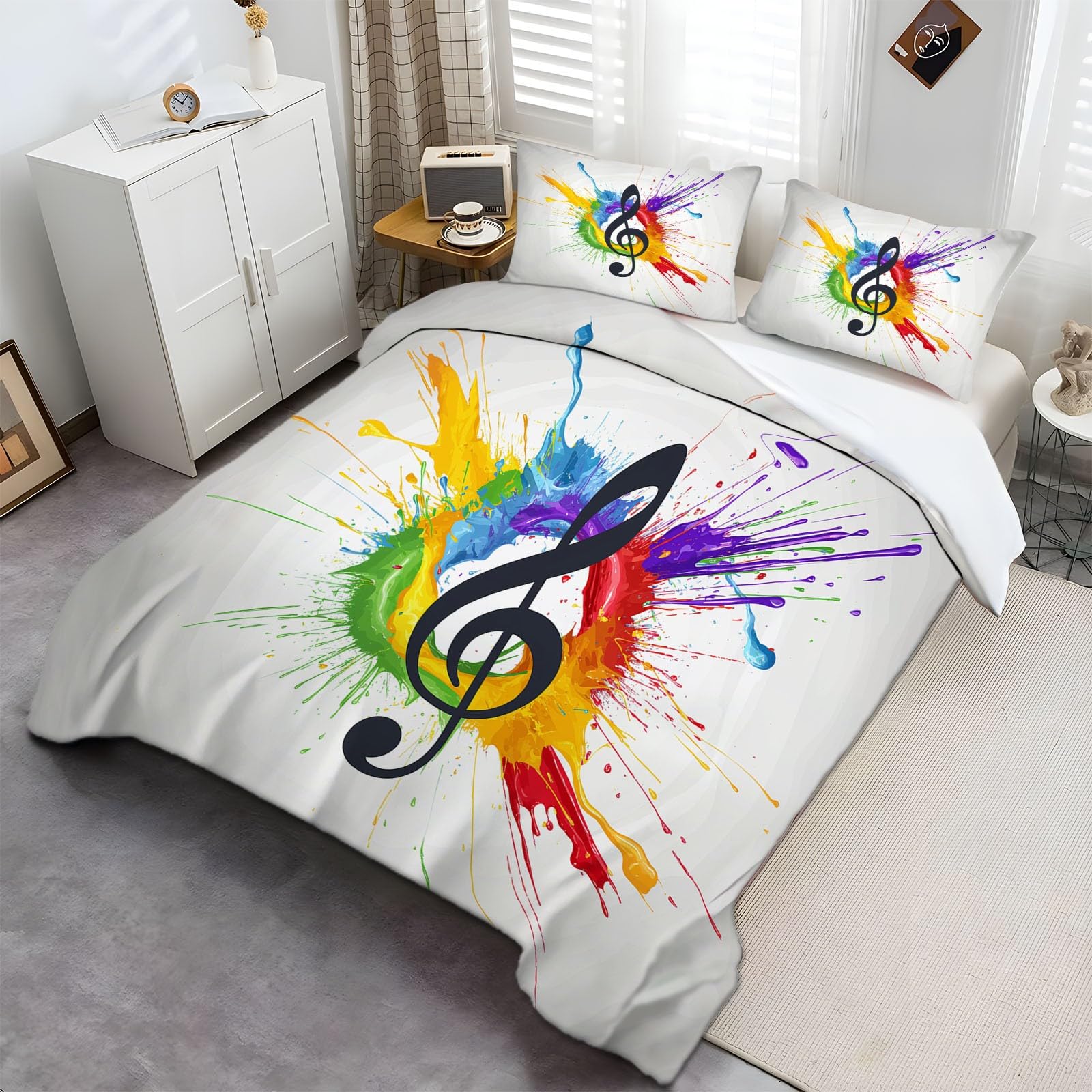 Funda Nordica Infantil para Cama 90 Graffiti Notas Musicales Colorido 3D Funda de Microfibra Polialgodón para Edredón 150x200 cm, Suave y Transpirable Juego de Funda Nordica