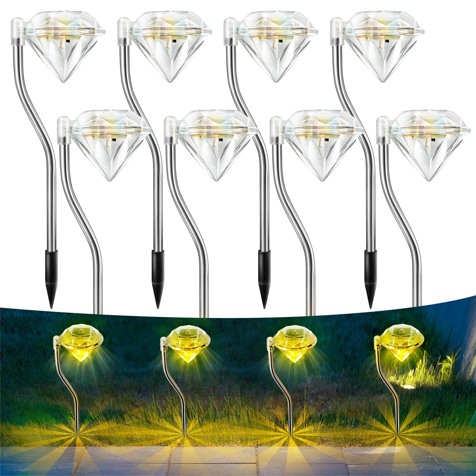 Anordsem Solar Lights for Outdoor Garden Decoration Weatherproof: Balcony Decoration for Outdoor LED Diamond Solar Lights