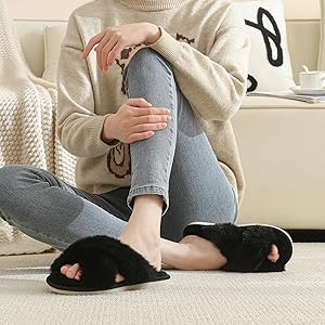 Amazon.com | Aquavel Thora Women's Cross Band Fuzzy House Slippers