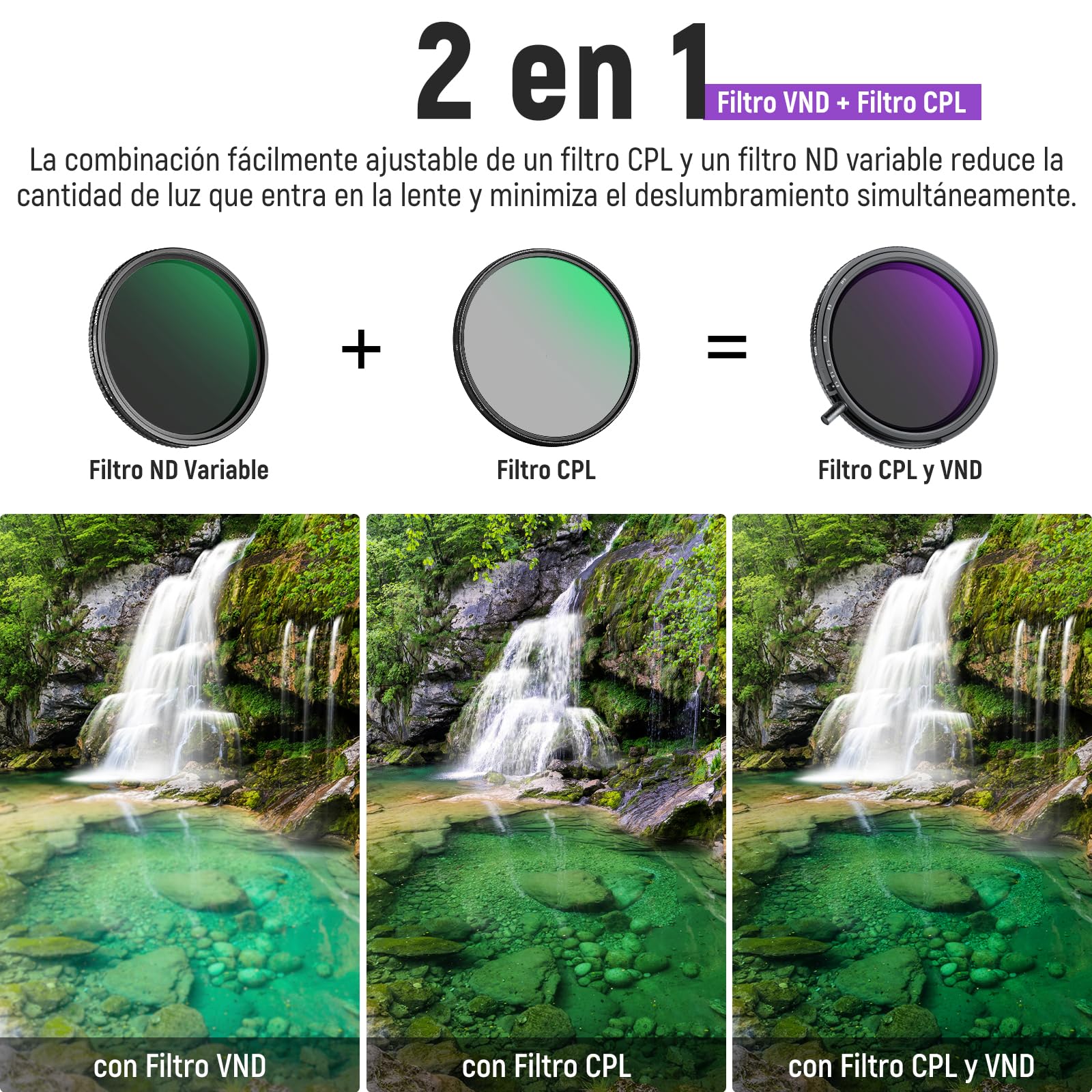 NEEWER Filtro ND y CPL Variable de 58 mm con Putter, ND3-64 (1.5-6 Paradas), 2 en 1 de Densidad Neutra Limitada Ajustable y Filtro CPL, Vidrio óptico HD Multicapa, Marco de Aluminio, Resistente a los