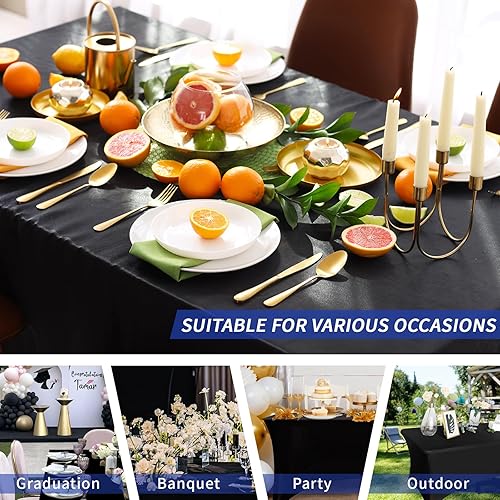 Miniatura 6 de Fixwal Paquete de 3 Manteles Negros para Mesas Rectangulares de 6 Pies, Manteles Rectangulares Elásticos de Spandex Ajustables de 6 Pies para
