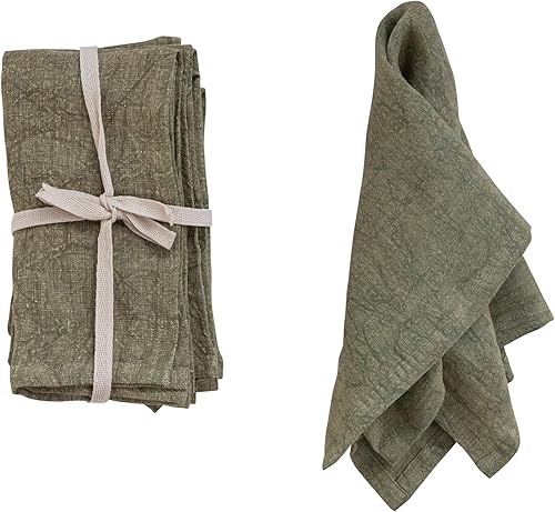 Miniatura 5 de Creative Co-Op Juego de 4 servilletas cuadradas de lino lavado a la piedra de 18 pulgadas, color oliva, verde