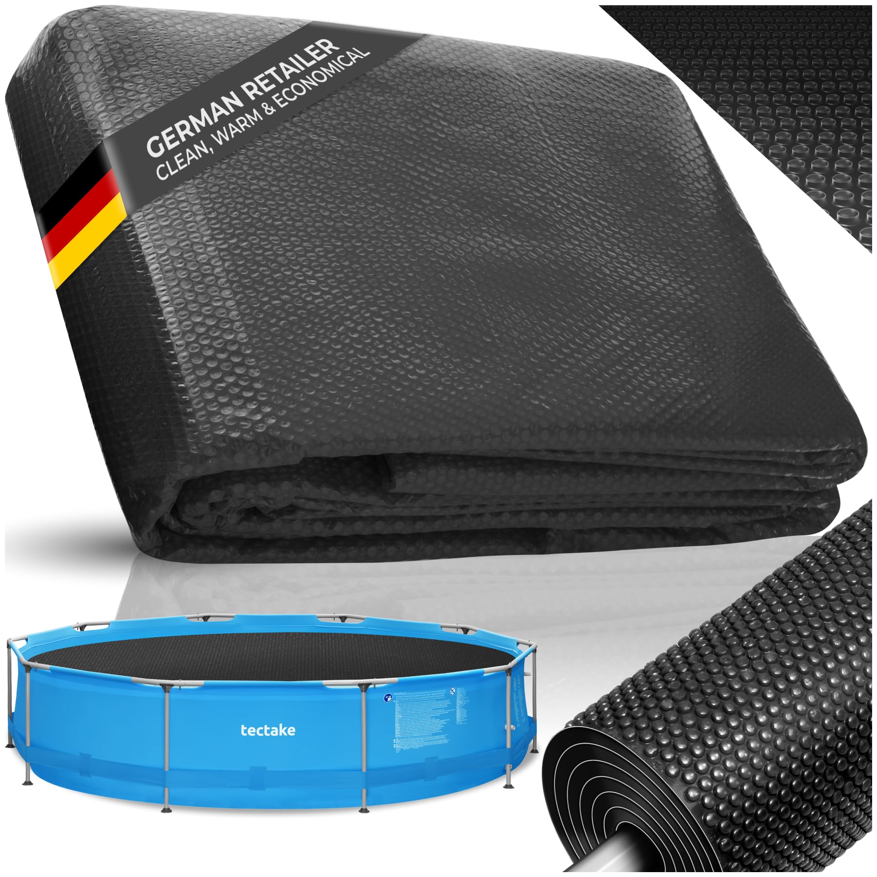tectake® Round Swimming Pool Cover with Heat Insulation, Ø 2.5 m, Cuttable Solar Foil, Space-Saving Storage, Protective Floating Solar Pool Heater for Swimming Pools & Paddling Pools - Black